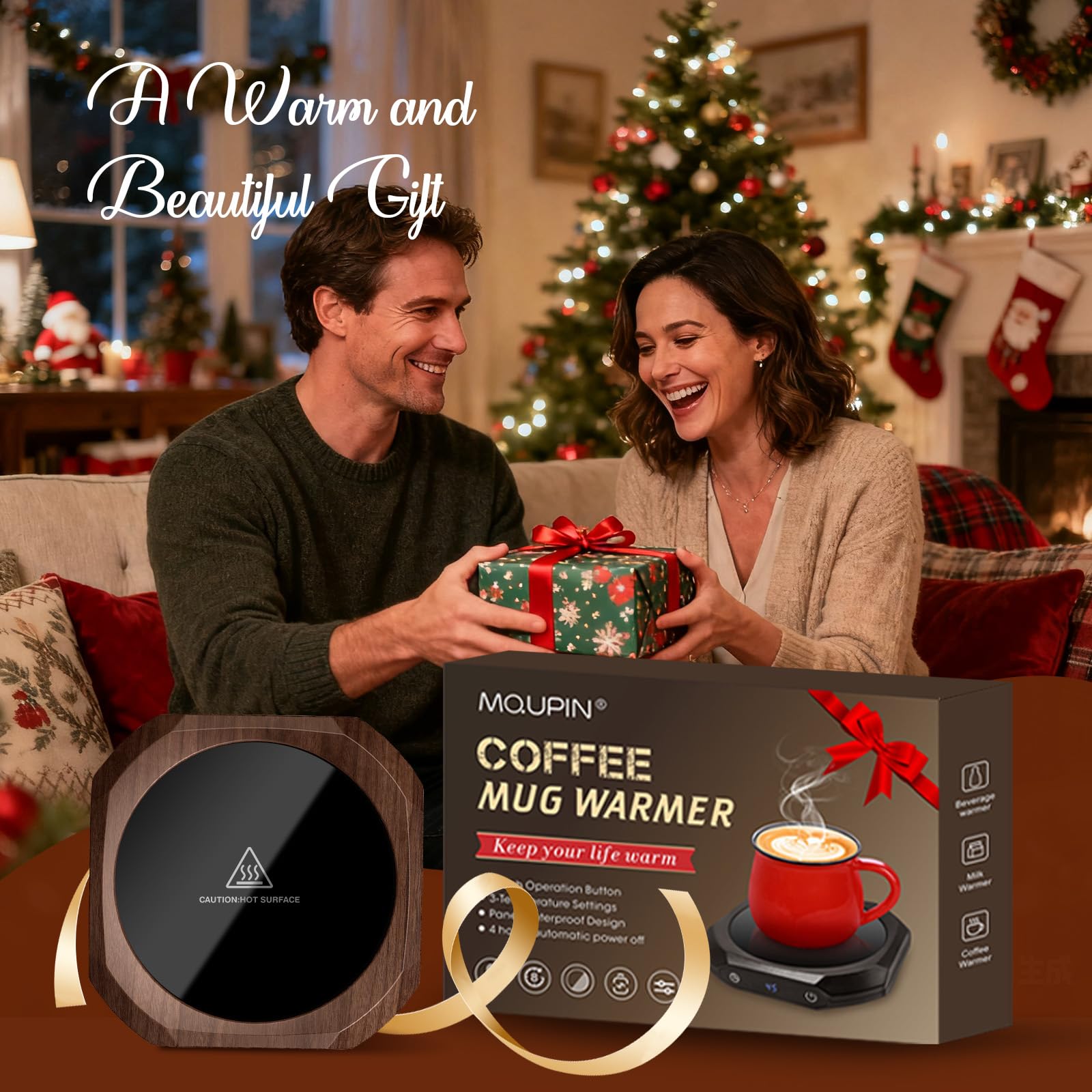 Calentador de café, calentador de café eléctrico para escritorio con 3 ajustes de temperatura, calentador de tazas para bebidas, bebidas, té, adecuado para oficina y hogar (Marrón)