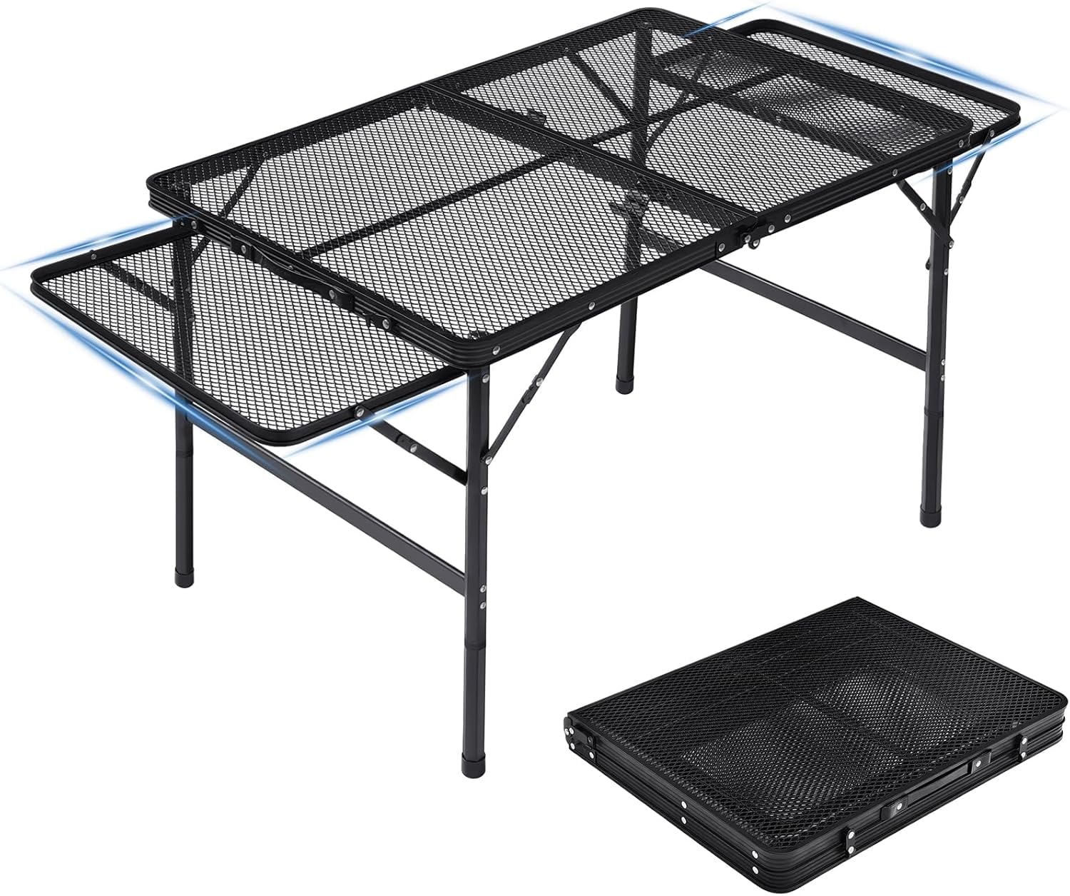キャンプテーブル アウトドア テーブル 折りたたみ 延長可能 耐熱 焚き火テーブル ピクニック レジャー キャンプ用 折畳み コンパクト 収納 簡単組立YZZS (L，ブラック)