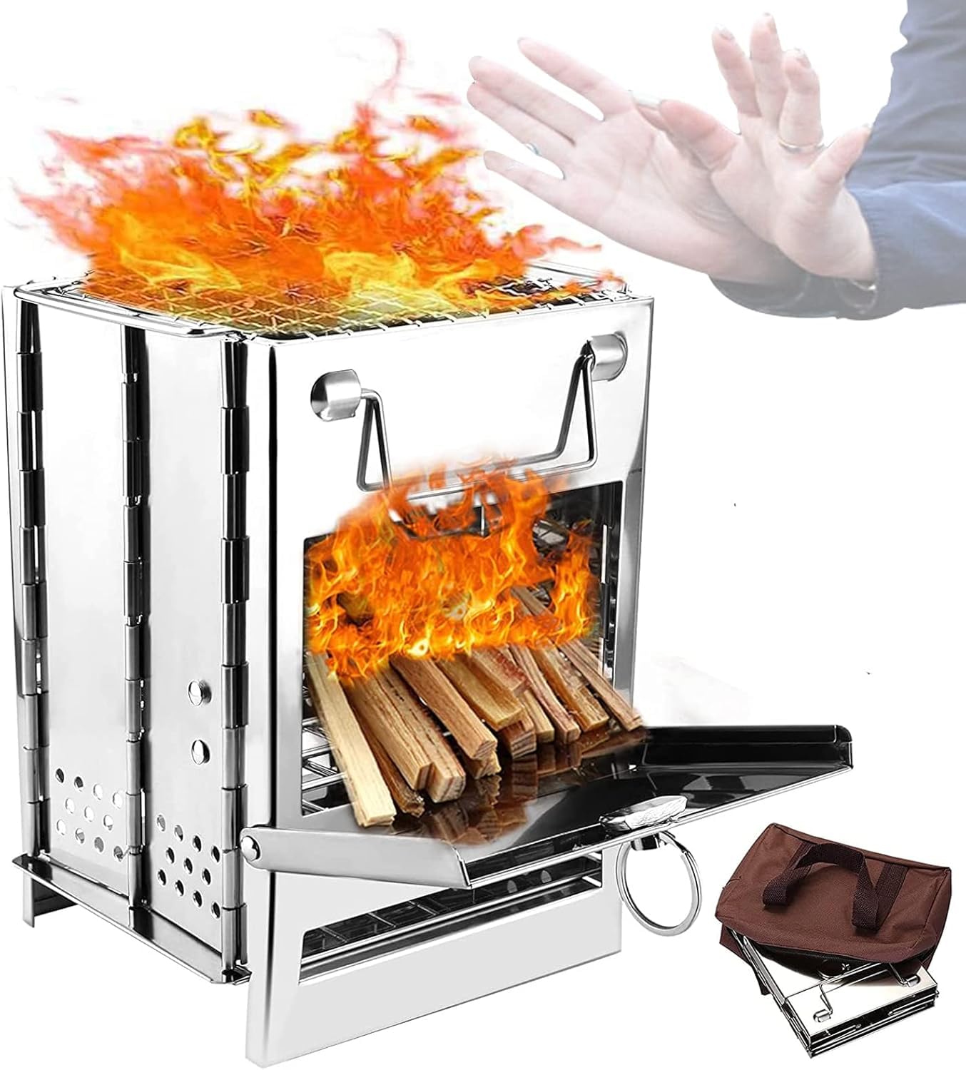 Camping Wood Burning Stove Wood Stove Folding Stainless Steel Stove Outdoor BBQ Outdoor Folding Stove Stainless Steel Stove with Carry Bag Mini Stove for... (B0DJ8V89VX) Amazon Price History, Amazon Price Tracker