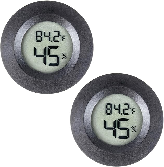 Paquet de 2 Mini Thermomètre Hygromètre Compteurs numériques d'humidité, petit compteur intérieur de température extérieure Moniteur d'humidité Fahrenheit(℉)/ Celsius(℃) pour serre, jardin, cellier, réservoir de reptile