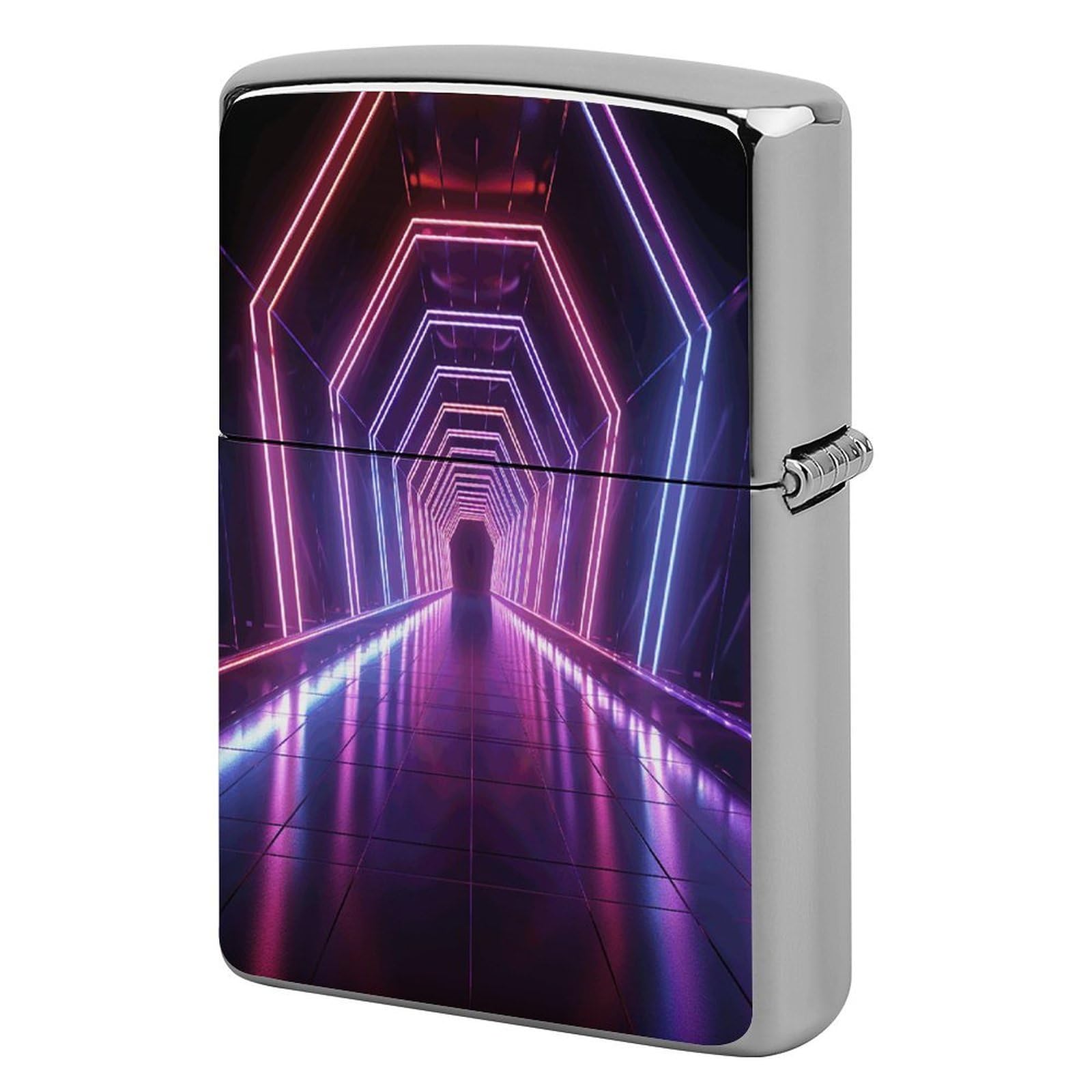 Fekiloot Style Neon Lights Tunnel Lighter Case Cover Metal Lighter Case
