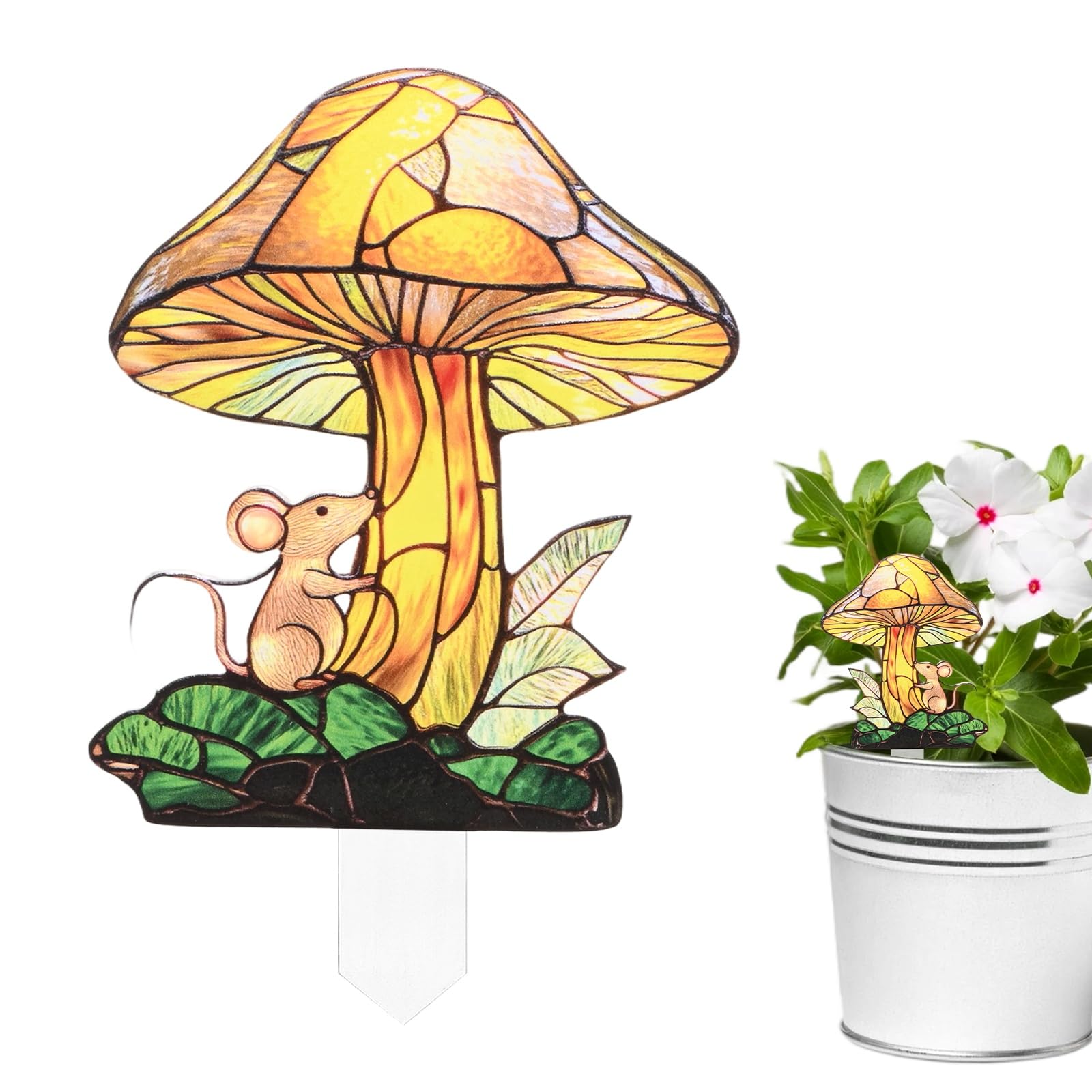 M METERXITY 1-Pack Mushroom Acrylic Stakes 4 Inch Bird Garden Decoration Ornament Potted Plant Decorative Signs for Flower Pot/Planter/Yard/Patio/Outdoor/Indoor[Mushroom 10]