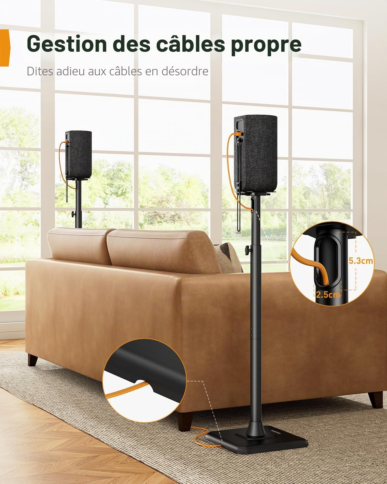Perlegear Supports de Haut par Paire, Hauteur réglable de 83,8 à 106,7 cm avec Gestion des câbles et capacité de 6 kg, Parfait comme Support Enceinte ou Support D'enceinte, PGSS12