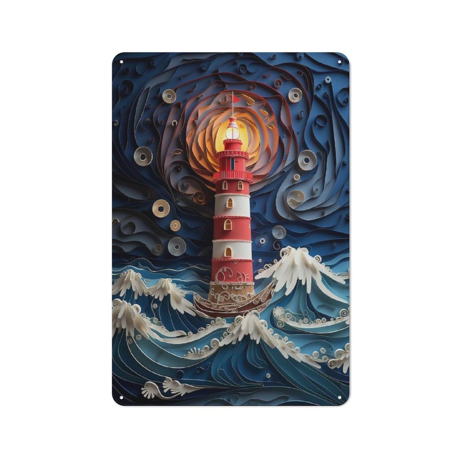 Junmoney Style-3 Lighthouse In The Storm Industrial Metal Wall Decor 30X20cm, Tin Sign For Workshop, Basement, Shed Or Games Room