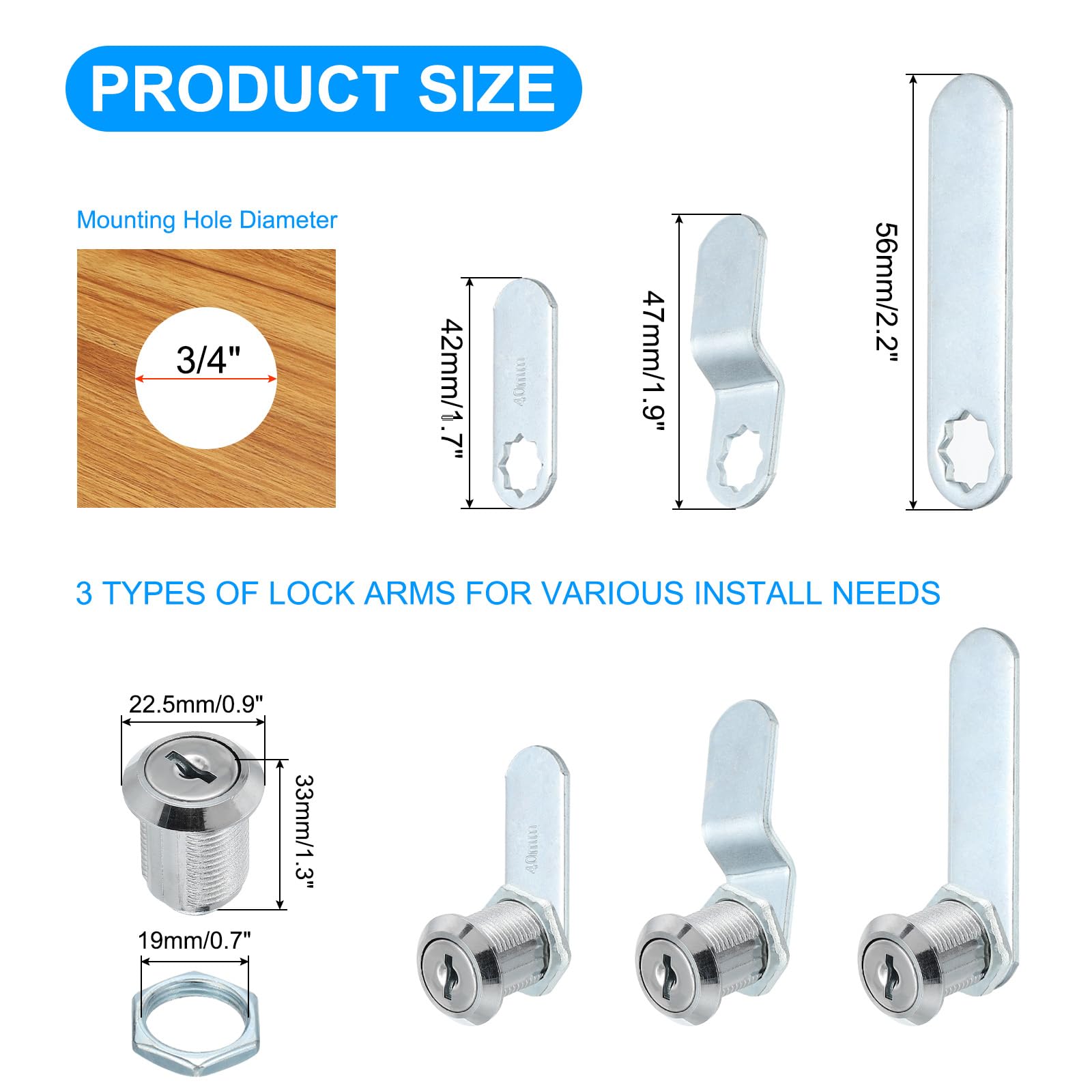 PATIKIL 1/8 Inch Cabinet Locks with Keys - Image 2