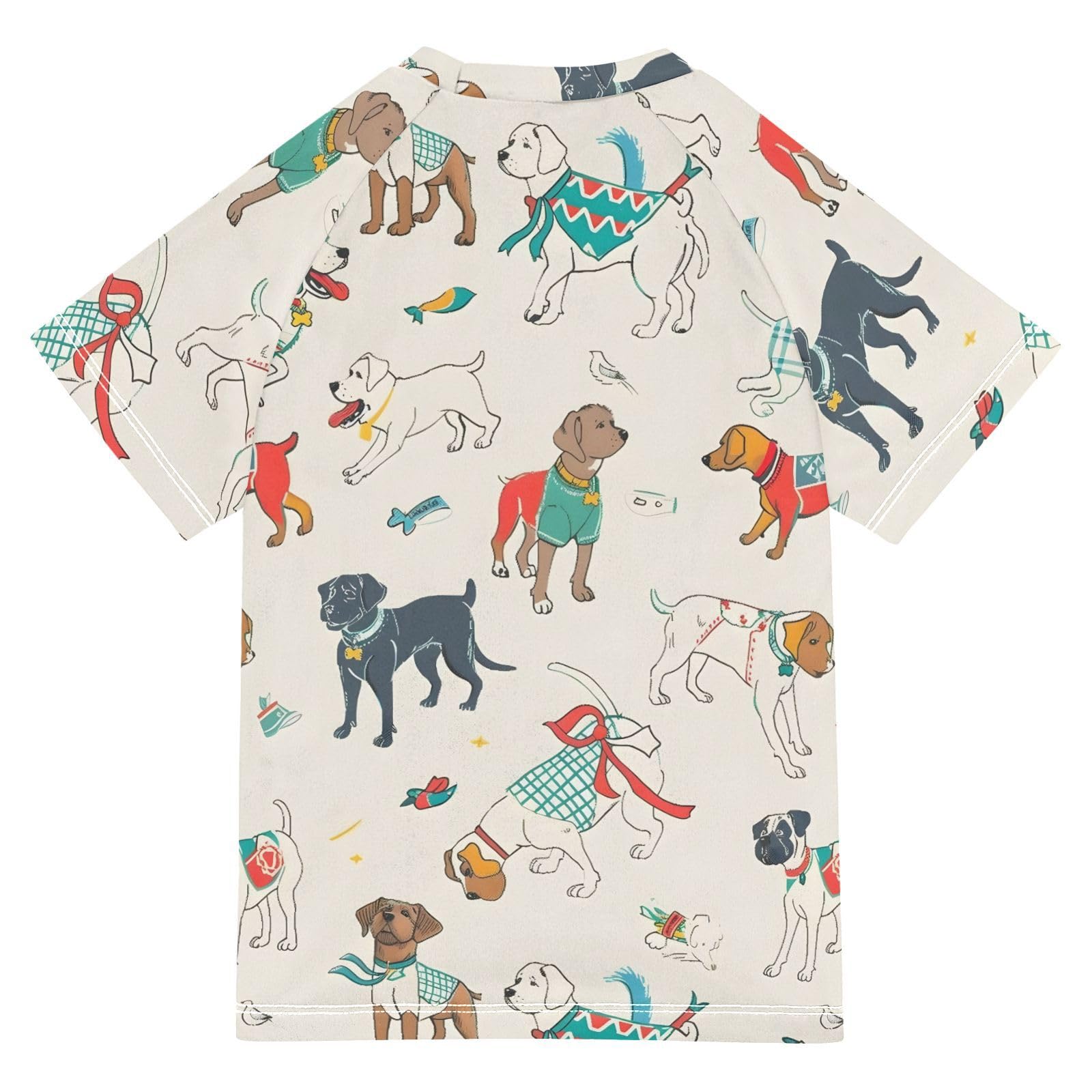 ALAZA Boys Swim Shirts Toddler Rash Guard Short Sleeve Rashguard Dog Sketch UPF 50+ 11-12T