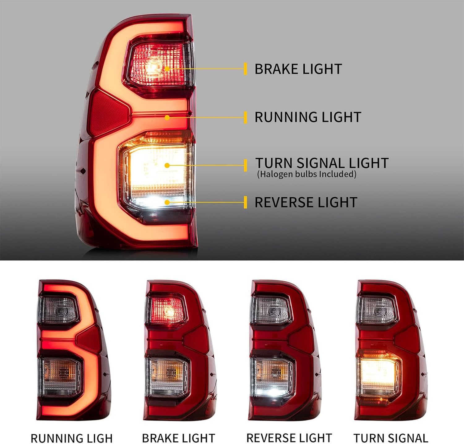 Tail Light Assembly Compatible with 2020-2023 Toyota Hilux Revo M70 SR5 Driver Side Led Tail Lights Taillight Assembly Rear Light Taillights with Wire Harness Turn Signal, Reverse Brake Lamps