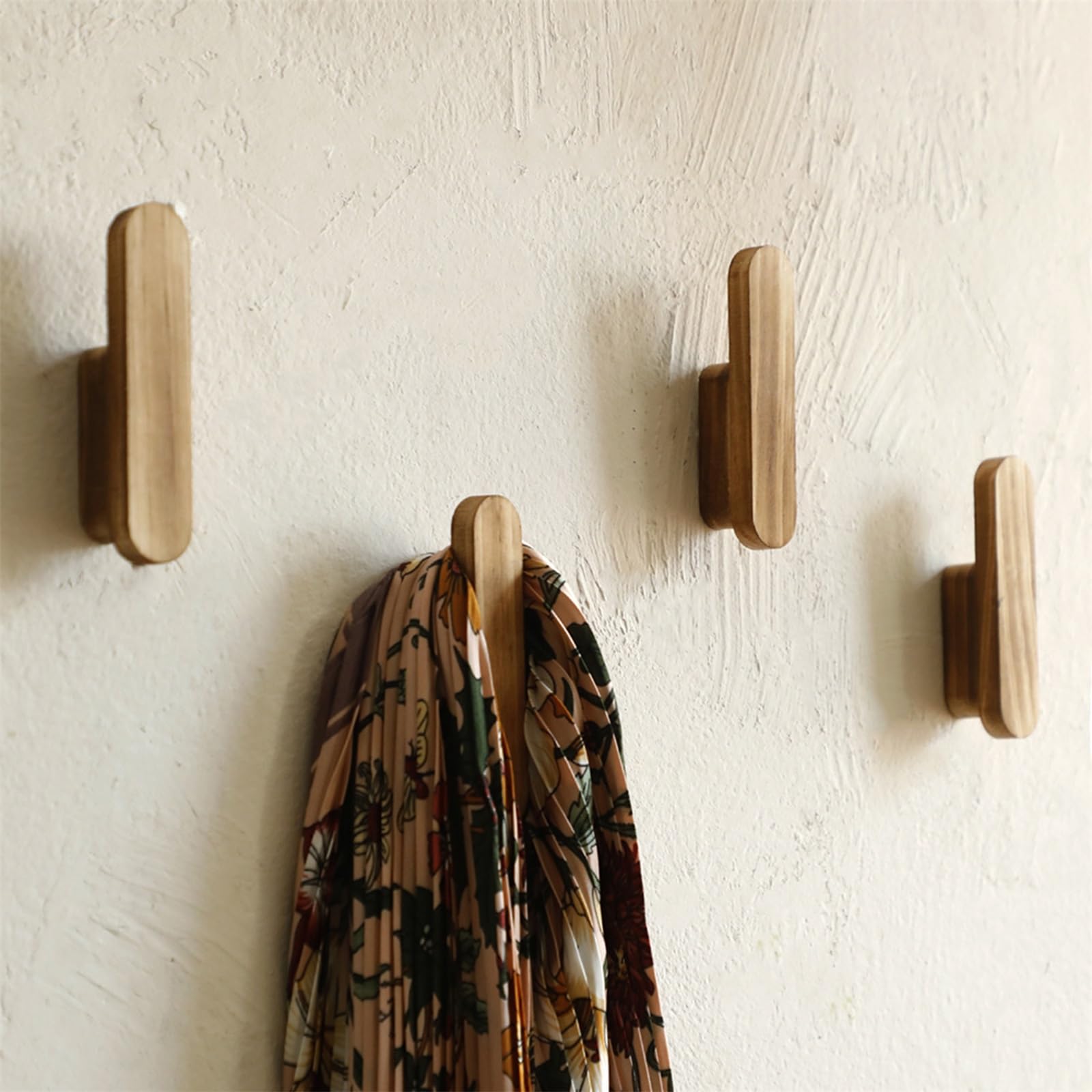 Kouoybt 4PCS Wooden Coat Hooks Wall Mounted, Hat Hooks for Wall, Multifunctional Hangers for Clothes, Entryway Racks for Coats, Hats, Bags, Keys, Towels (Style C)