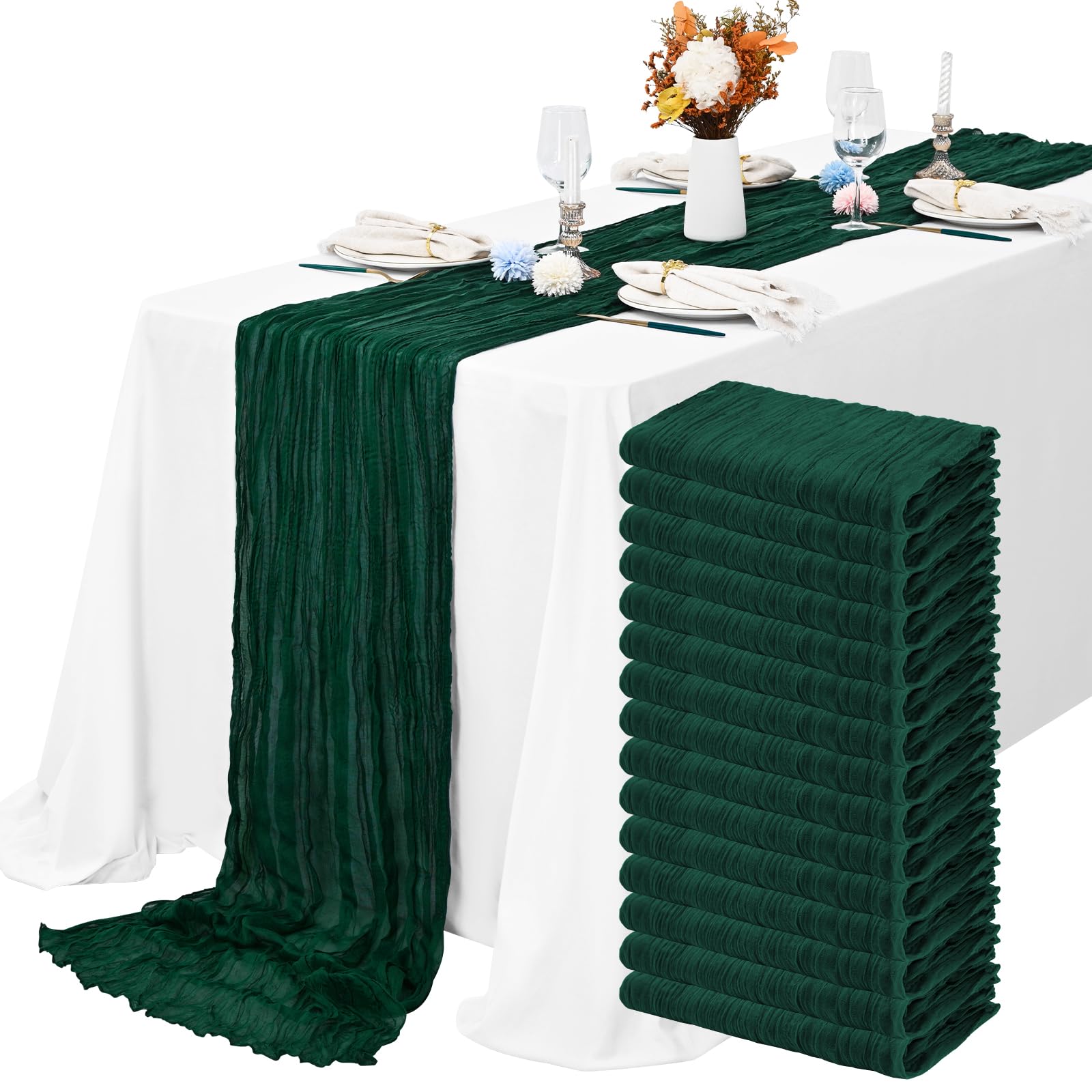 Chemin de table gaze de coton vert foncé pour sublimer vos buffets