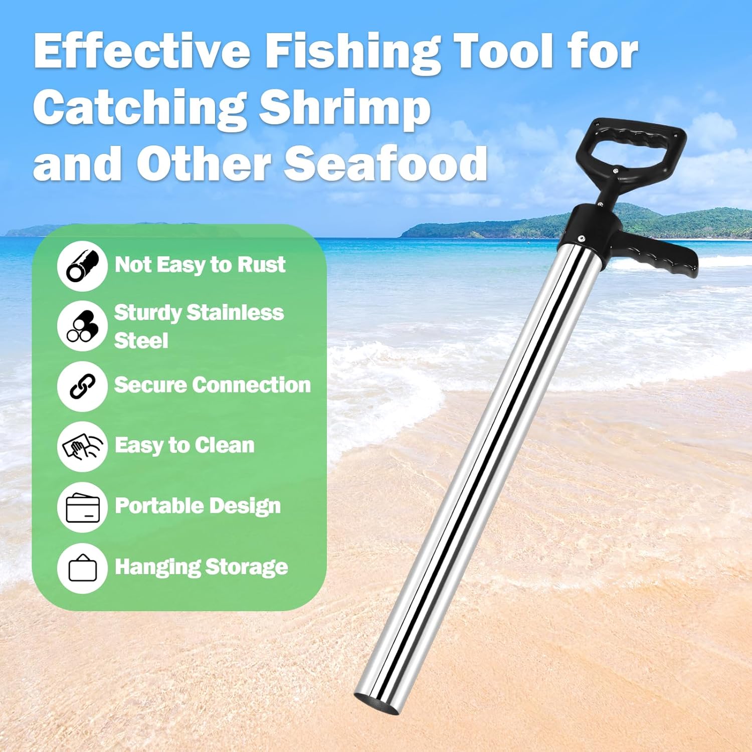 Shrimp Pump, Mantis Shrimp Pump, Easy to Carry Beach Artifact, Shrimp Extractor Clam Pump, Fish Pump Seafood Catching Device, Stainless Steel Catching Tool