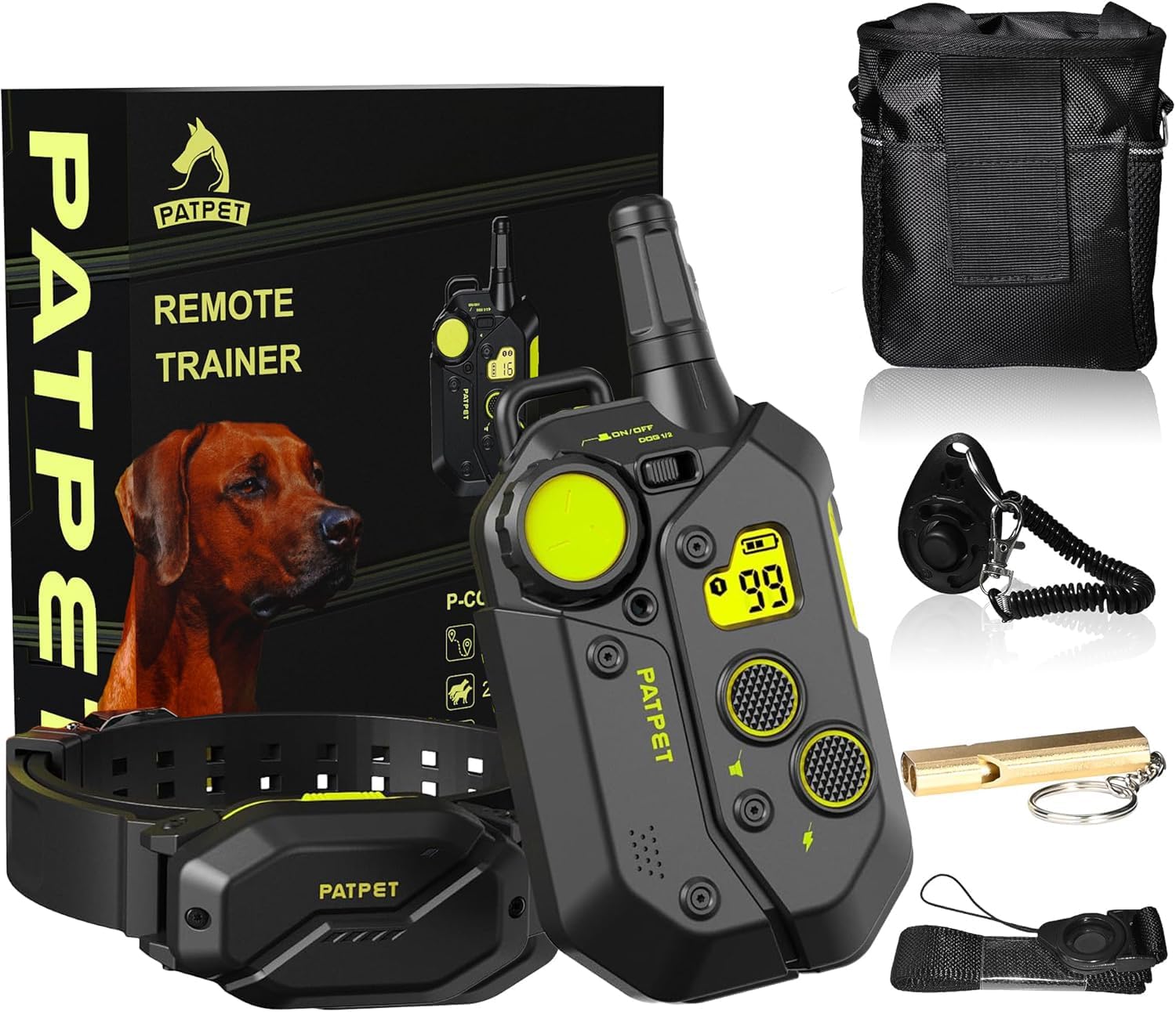 PATPET Dog Training Collar, 1.2 Mile Range 101 Training Levels Dog Shock Collar with Remote Control (15-150 lbs), Waterproof 100% Safe E Collar for Large Breed for Dogs Black with Bright Green