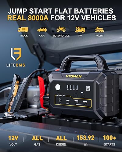 Miniatura 2 de VTOMAN V-Truck Pro 8000A - Batería de coche con carga rápida de 65 W, 41600 mAh portátil para todo gasolina, caja de salto de 12 V con luz LED,