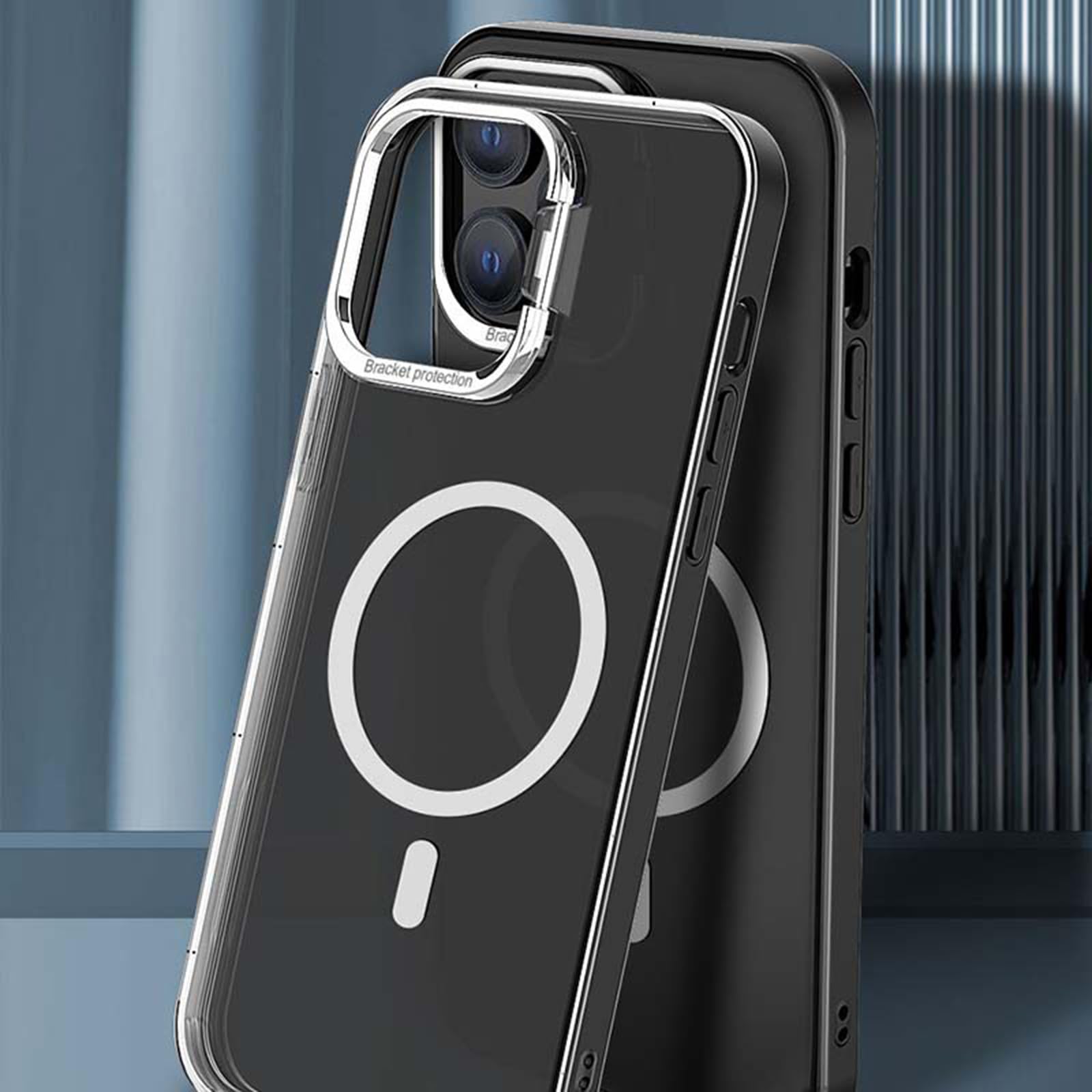 LXURY Magnetyczne etui do iPhone'a 15 Pro Max/15 Pro/15 Plus/15, metalowa podpórka do obiektywu, etui na telefon obsługuje bezprzewodowe ładowanie, matowe ultracienkie etui, fioletowe, 38 cm