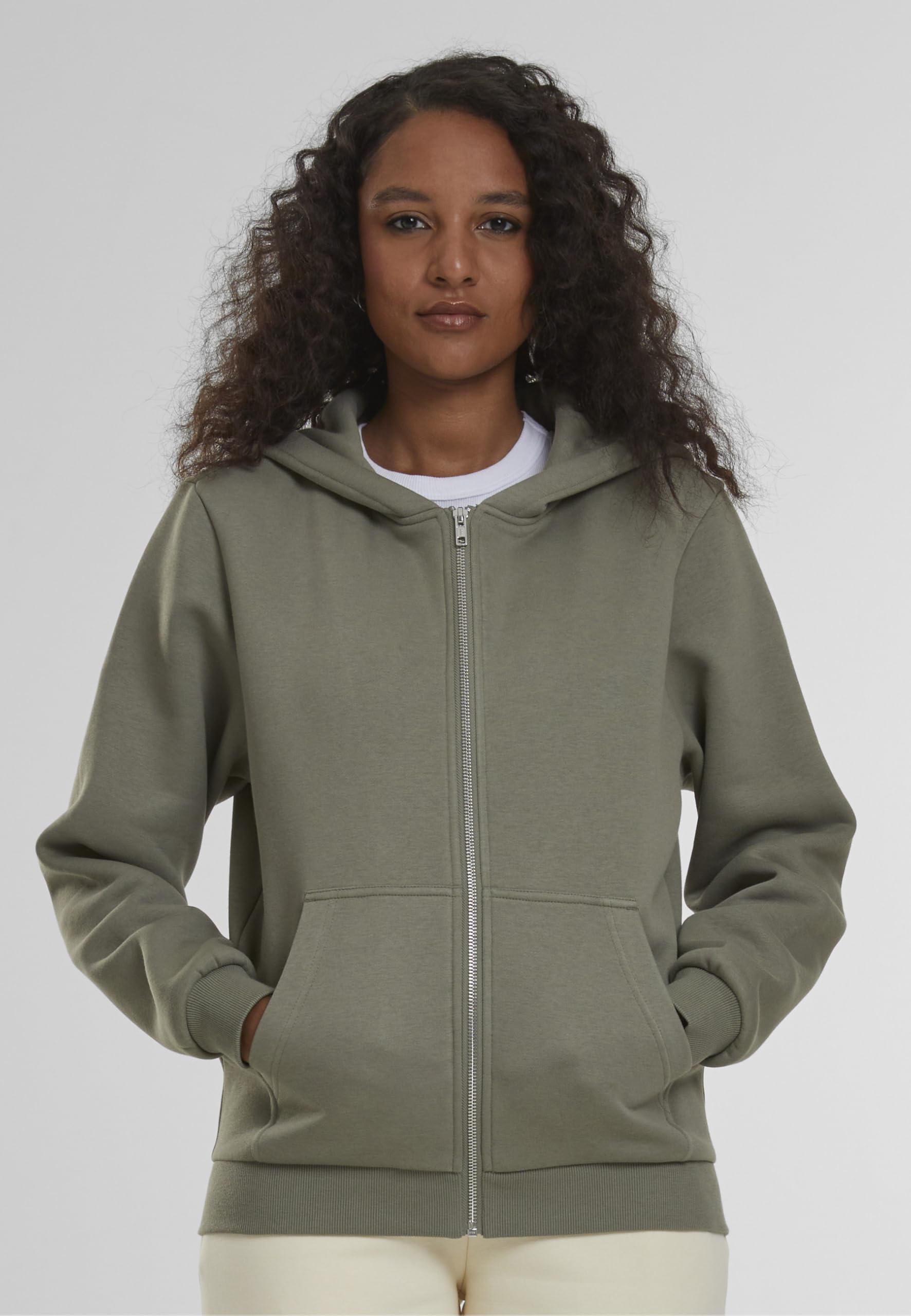 Urban Classics Ladies Fluffy Zip Hoody Donna Felpa Jogging Nero Regular
