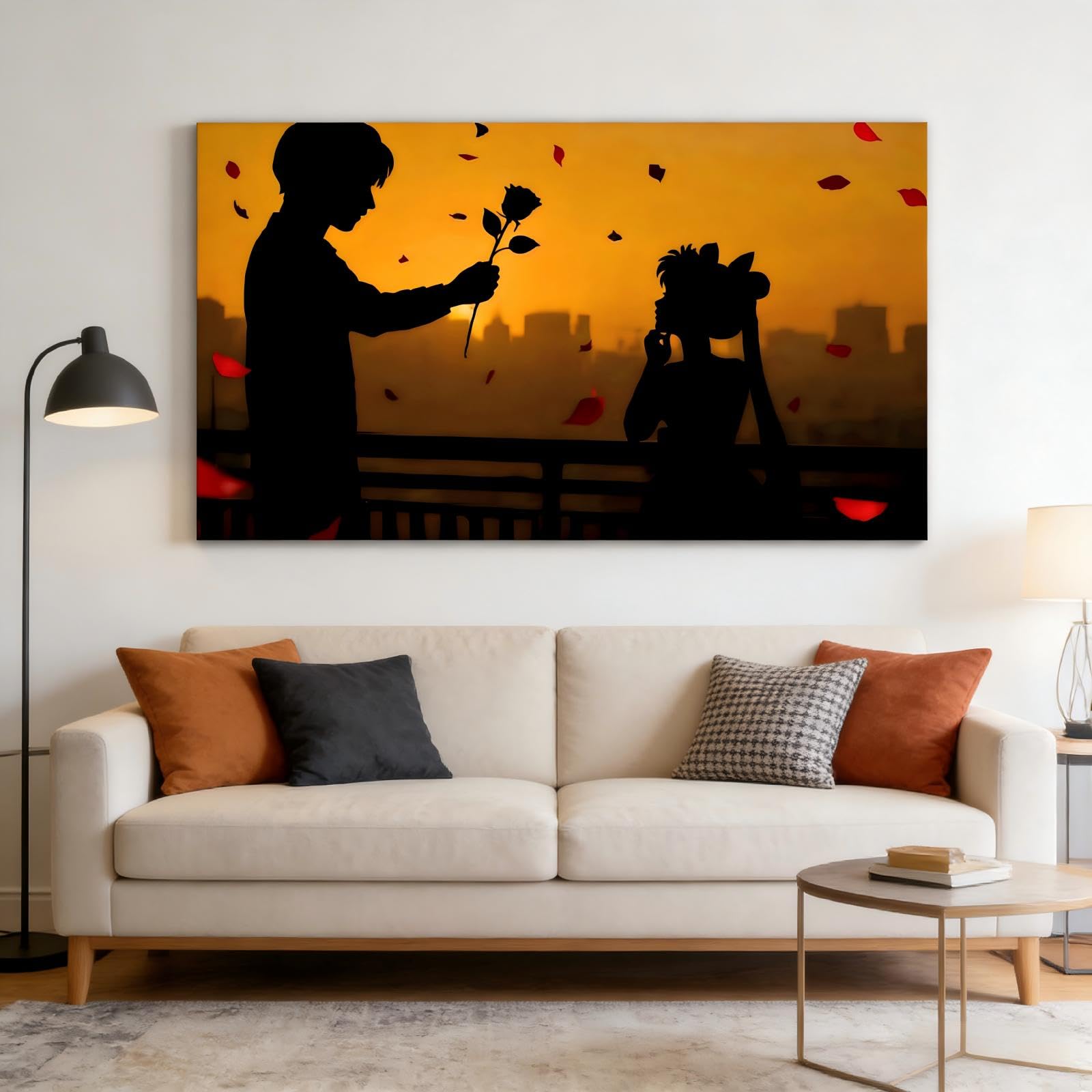 RGsixiot Canvas Wall Art Romantic Horizontal Sunset Couple Silhouette