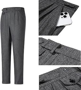 Mens Vintage Tweed Dress Pants Slacks Trousers Pleated Front Suit Pant