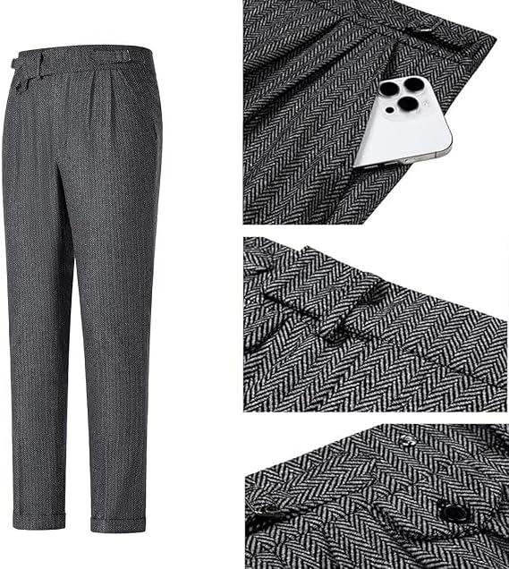 Mens Vintage Tweed Dress Pants Slacks Trousers Pleated Front Suit Pant