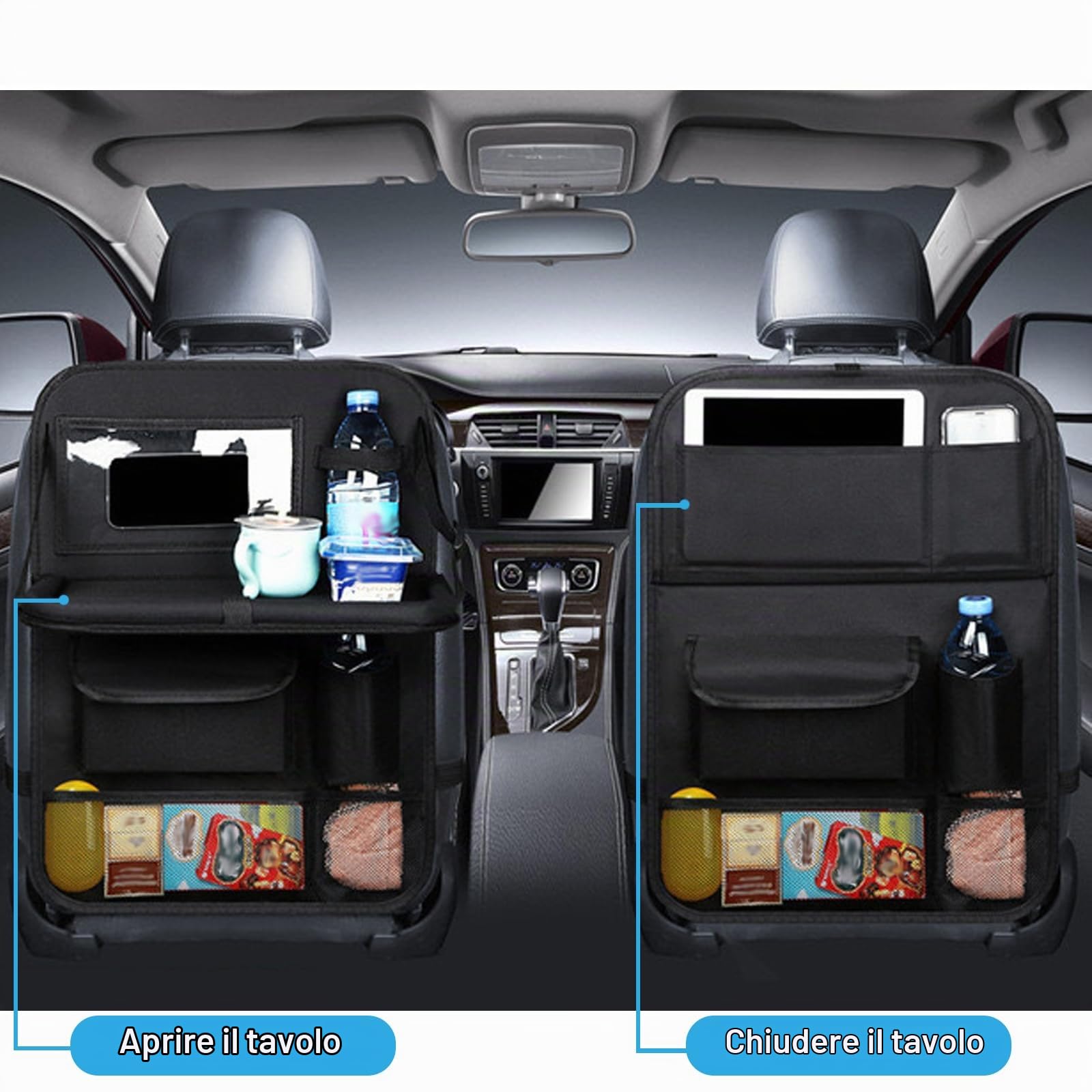 2 Pcs Protezione Sedile Auto Bambini con Tavolino Pieghevole,Proteggi Organizzatore Sedile Posteriore,Impermeabile Organizer per Seggiolino Auto,Universale