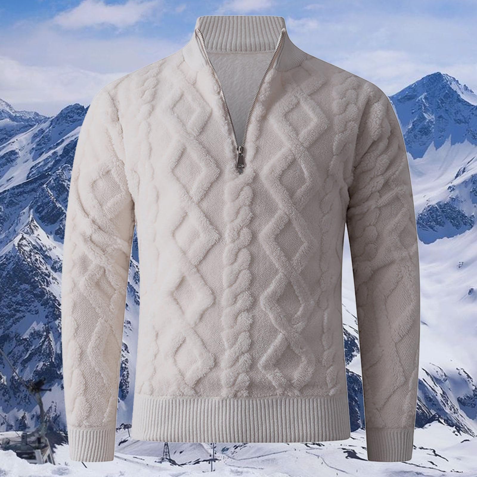 Generisch Jersey de punto para hombre, cuello medio, con cremallera de 1/4, jersey de punto fino, con cremallera, cuello alto, cuello alto, invierno, cálido