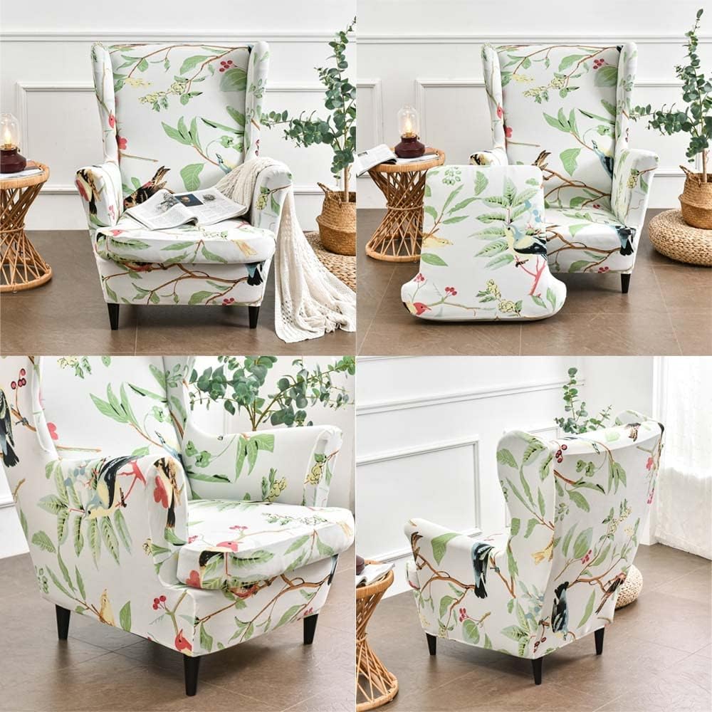 Stretch Armchair Slipcovers Wing Chair Cover Set Ottoman Slipcover 2 Pieces Wingback Chair Slipcover and 1 Piece Rectangle Storage Stool Cover Removable for Living Room Bedroom