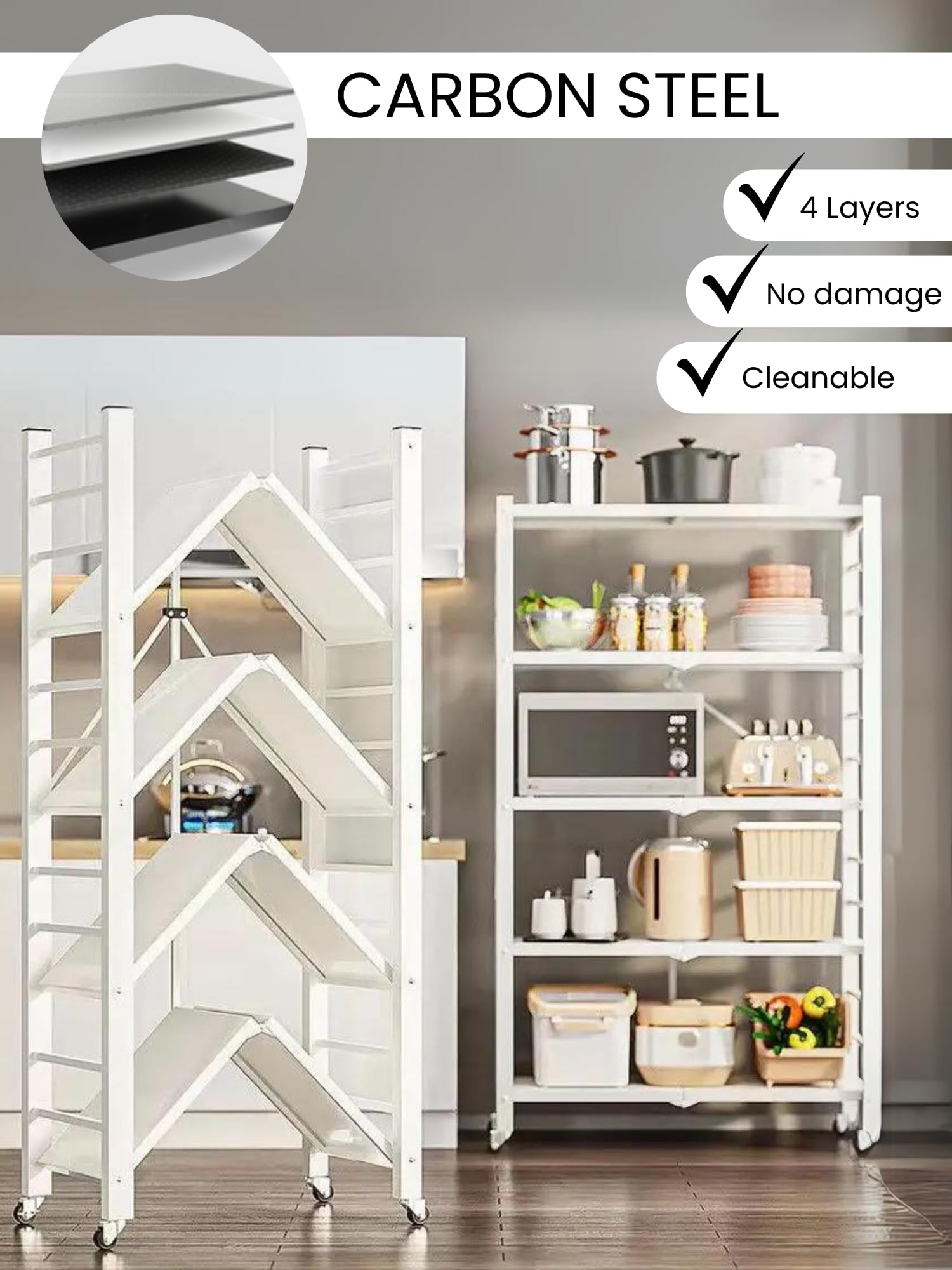 MAGIC SELECT Regal zu Lagern. Modulares Mehrzweckregal. Regal mit Rädern. Klappbares Standregal. Möbel für Küche, Bad, Schlafzimmer, Wohnzimmer mit 5 Ablagefächern.