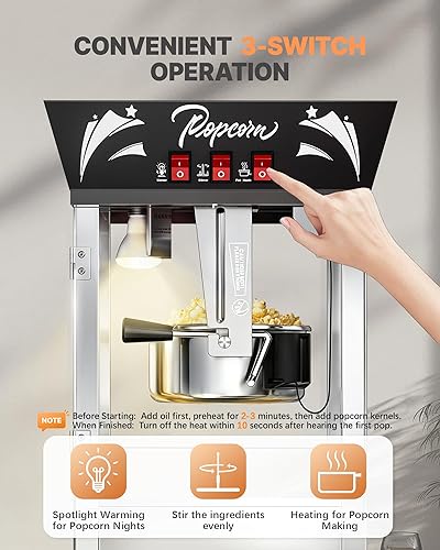Miniatura 5 de Máquina comercial de palomitas de maíz de 12 onzas, 850 W, máquina de palomitas de maíz de cine, máquina de palomitas de maíz de mesa negra con
