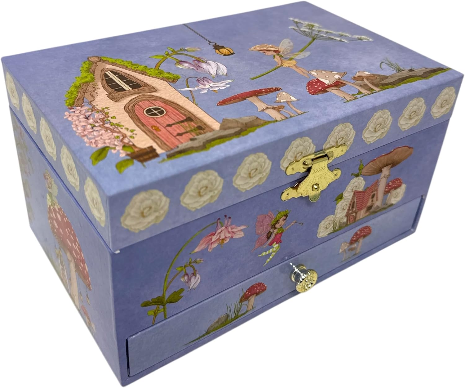 Midnight Blue Magical Tree Musical Jewelry Box, Pixie Fairy Model, Music Box with Removable Drawer, Velvet Interior, Heart Mirror and Rotating Fairy | 7x4x4 inches