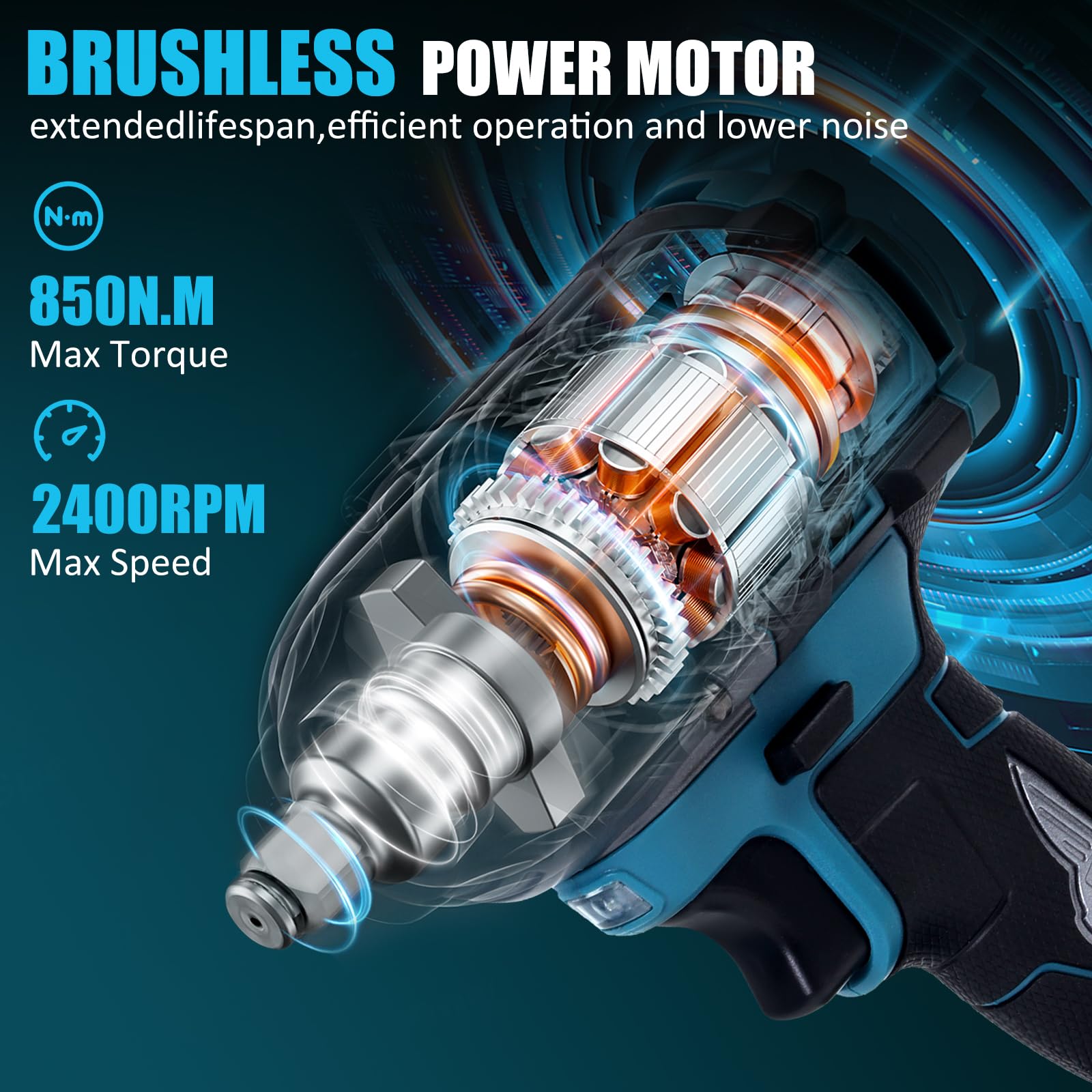 Chiave a urto senza fili 21V 1000Nm, avvitatore a urto 1/2", avvitatore con 2 batterie da 3000 mAh, motore senza spazzole, kit completo accessori, LED