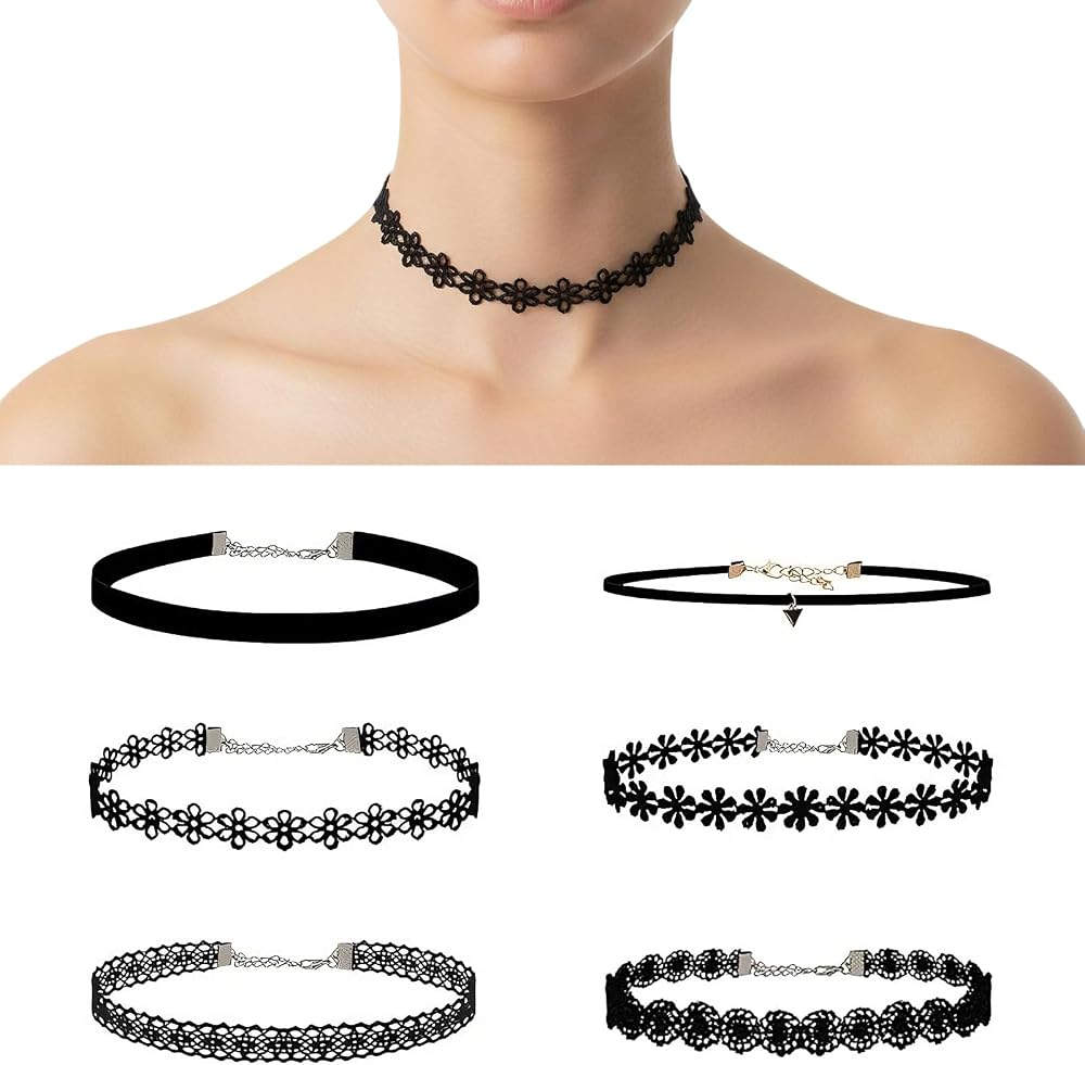 Velvet Lace Choker Set, 6 Pcs