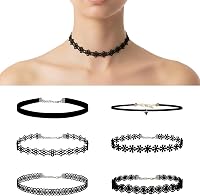 NTSDD 6PCS Black Velvet Choker Necklaces Set - Gothic Tattoo Lace Chokers, Adjustable for Women, Versatile Styles