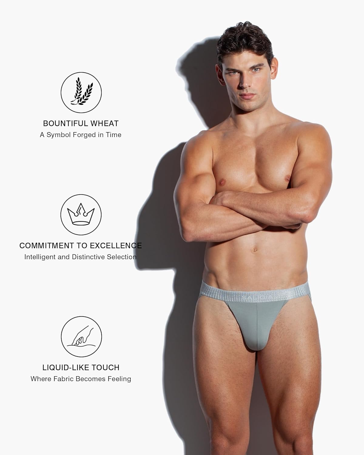 SALIGIA Men’s Bikini Briefs Underwear Sexy, Tag-Free & 60s Luminous Modal-Nylon Blend High-Cut Brief with No-Fly Pouch 3-Pack - Image 2