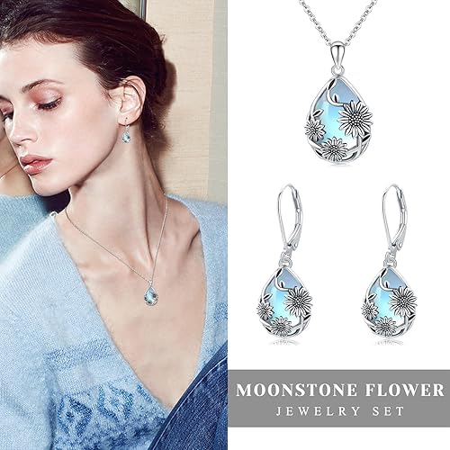 Miniatura 4 de Moonstone Earrings 925 Sterling Silver Teardrop Leverback Dangle Earrings Jewelry Gifts for Women Girls