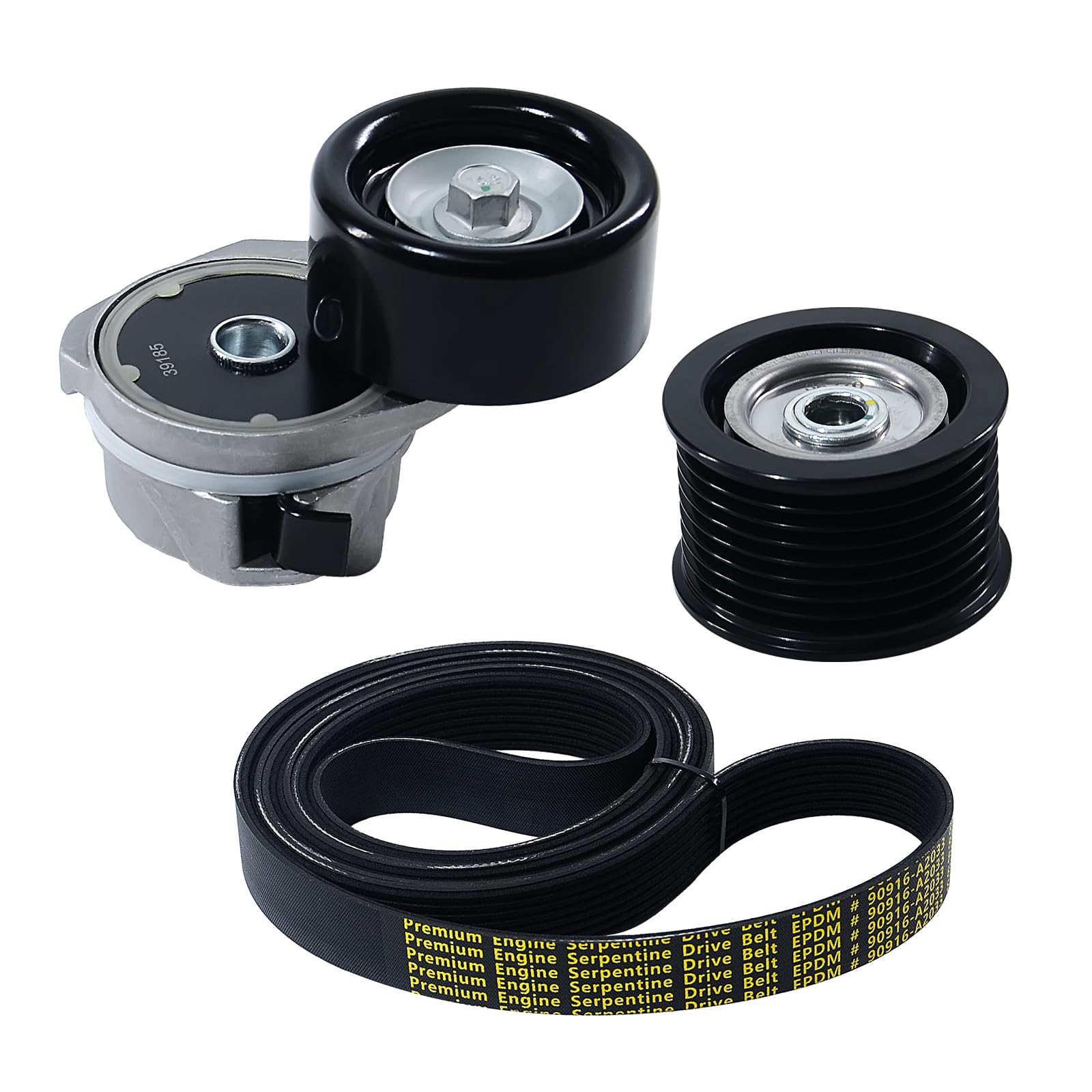 Serpentine Belt Drive Component Kit with Tensioner and Idler Pulley Fit 2007-2021 Toyota Tundra, 2008-2022 Sequoia, 2008-2021 Land Cruiser, Lexus GX460 LX570, V8 4.6L 5.7L, Replace 90K-39185