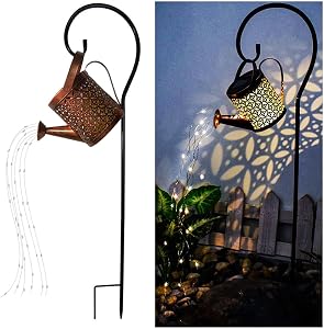 Solar Lanterns Outdoor Waterproof,Metal Watering Can Garden Decor Ornaments,Hanging Path Lights Yard Art,Outside Patio Decorations Birthday Gifts for Mom Grandma Women Ideas,with Hook,Large