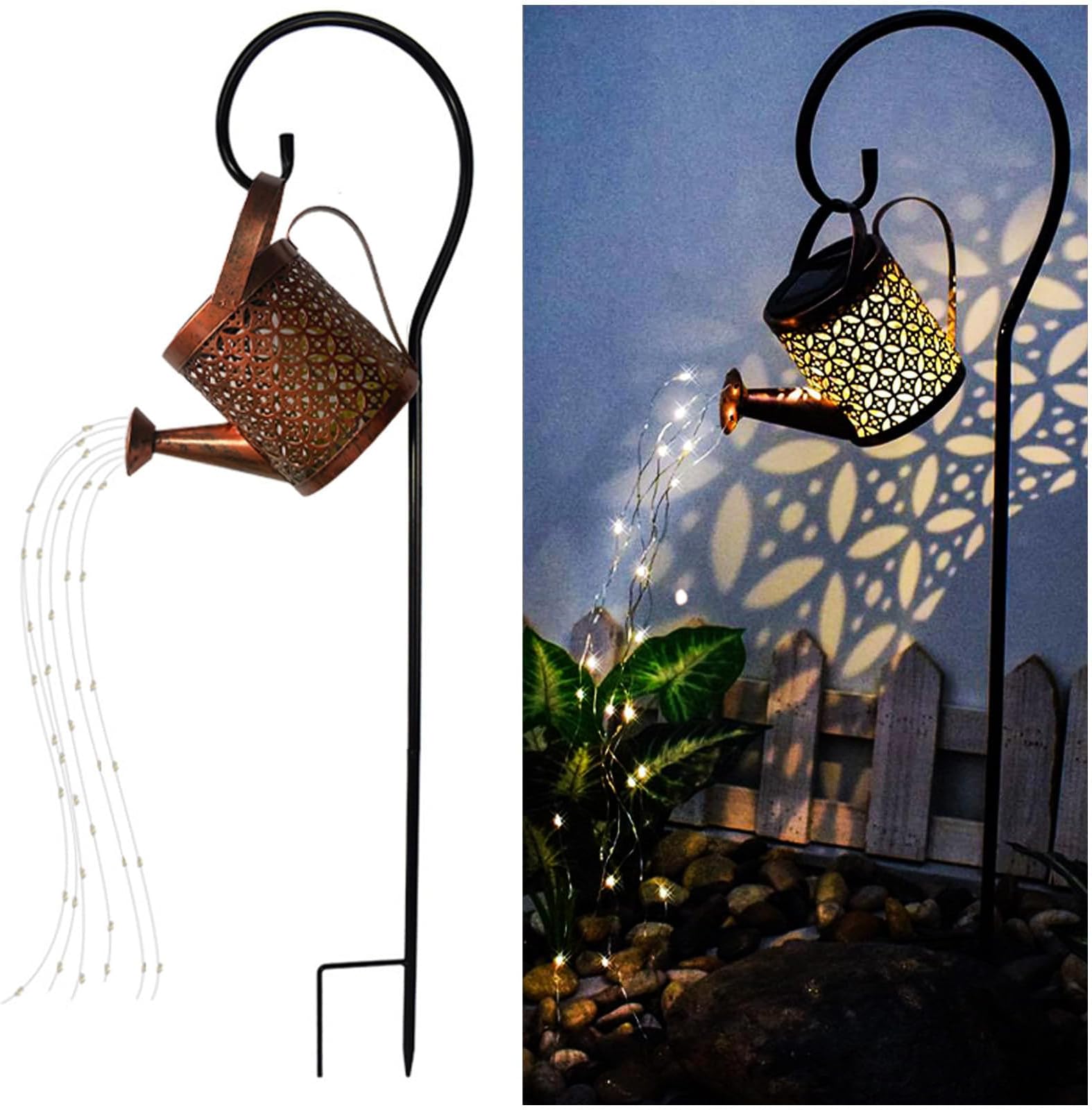 Merrytech Solar Lanterns Outdoor Waterproof,Metal Watering Can Sun Garden Decor,Hanging Solar Lights Yard Art,Outside Patio Decorations Gardening Birthday Gifts for Mom Grandma Women, with Hook, Large | Solar Lanterns Outdoor Waterproof Garden Decor Ornaments,Metal Yard Art Path Light,Outside Patio Decorations,with Hook,Large