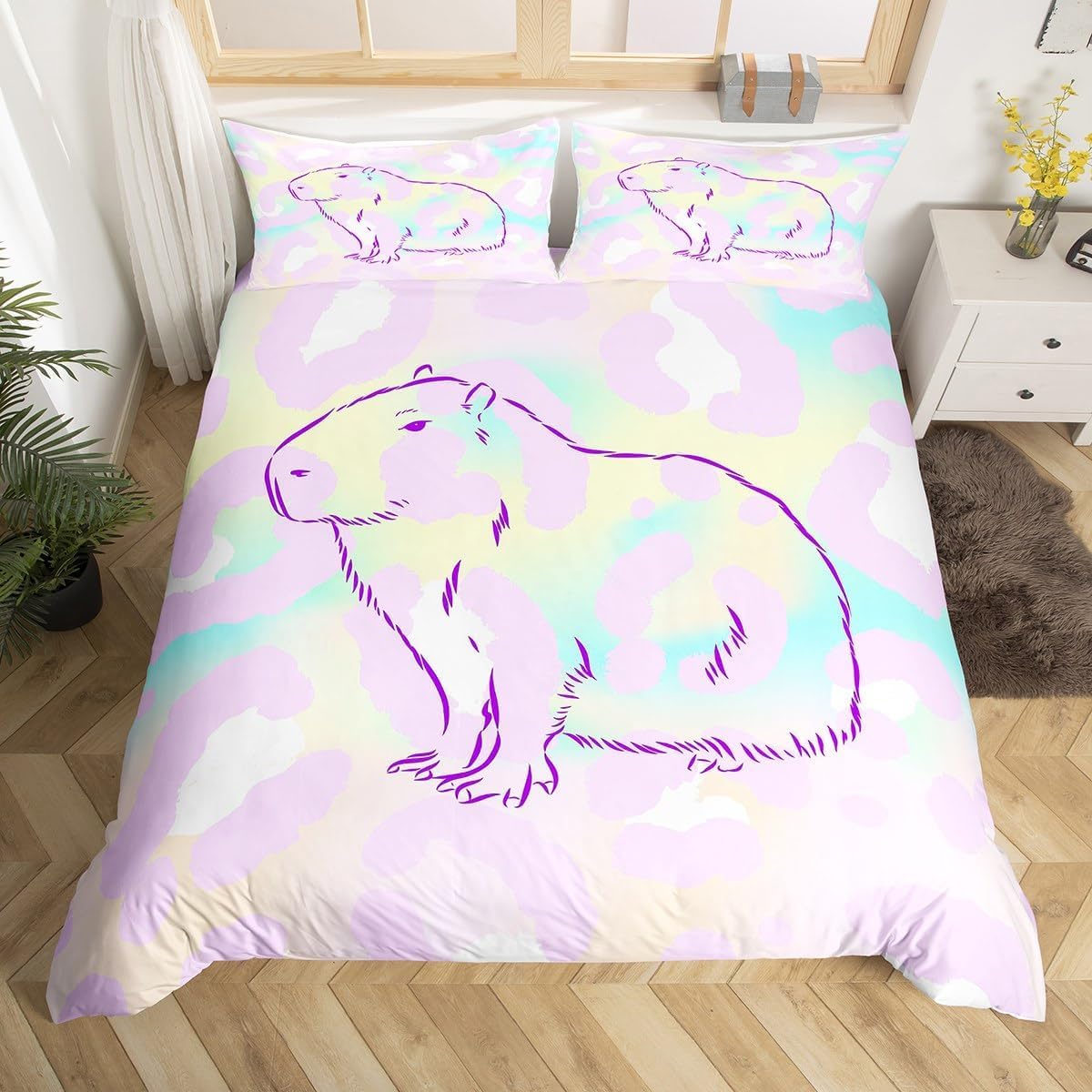 Parure de lit capybara infroissable 240x220 housse de couette sans repassage