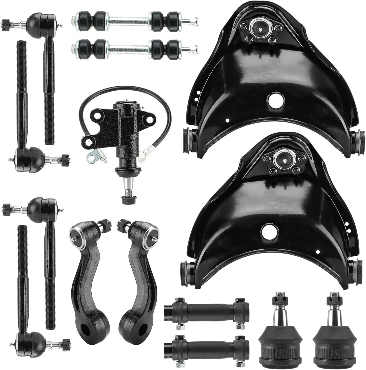 2WD Front End 15pc Suspension Kit for Chevy GMC Tahoe Yukon C1500 C2500 Front Upper Control Arms w/Lower Ball Joints Sway Bars Tie Rods Idler Pitman Arm Sleeves Idler Bracket K620160 K620161