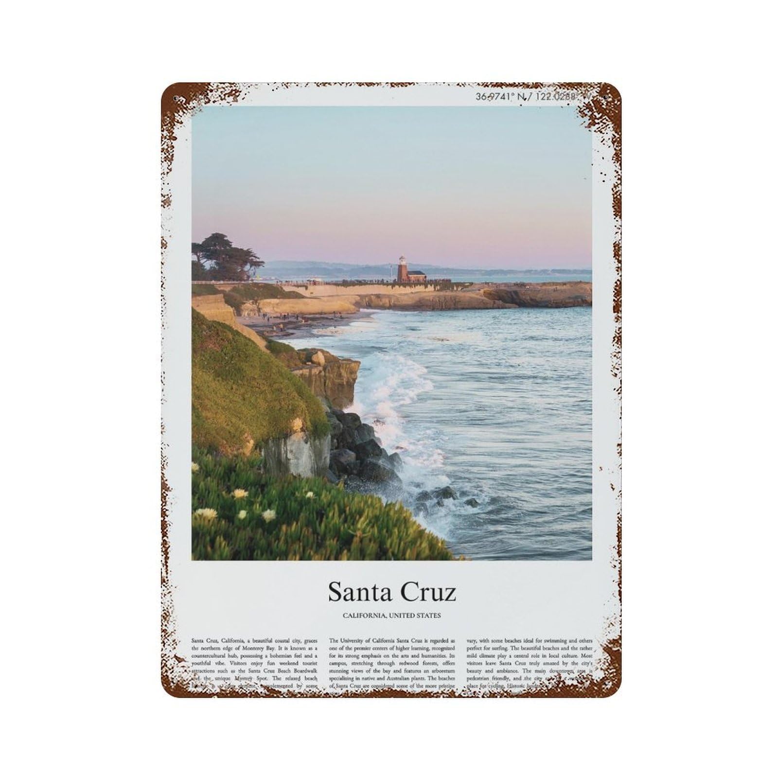 xiaoxiaoshen Santa Cruz California, United States, USA City Scenery Wall Decor Art Metal Tin Poster Modern Home Decor Art Home Bar Shop Decorations Vintage Sign 40x30cm