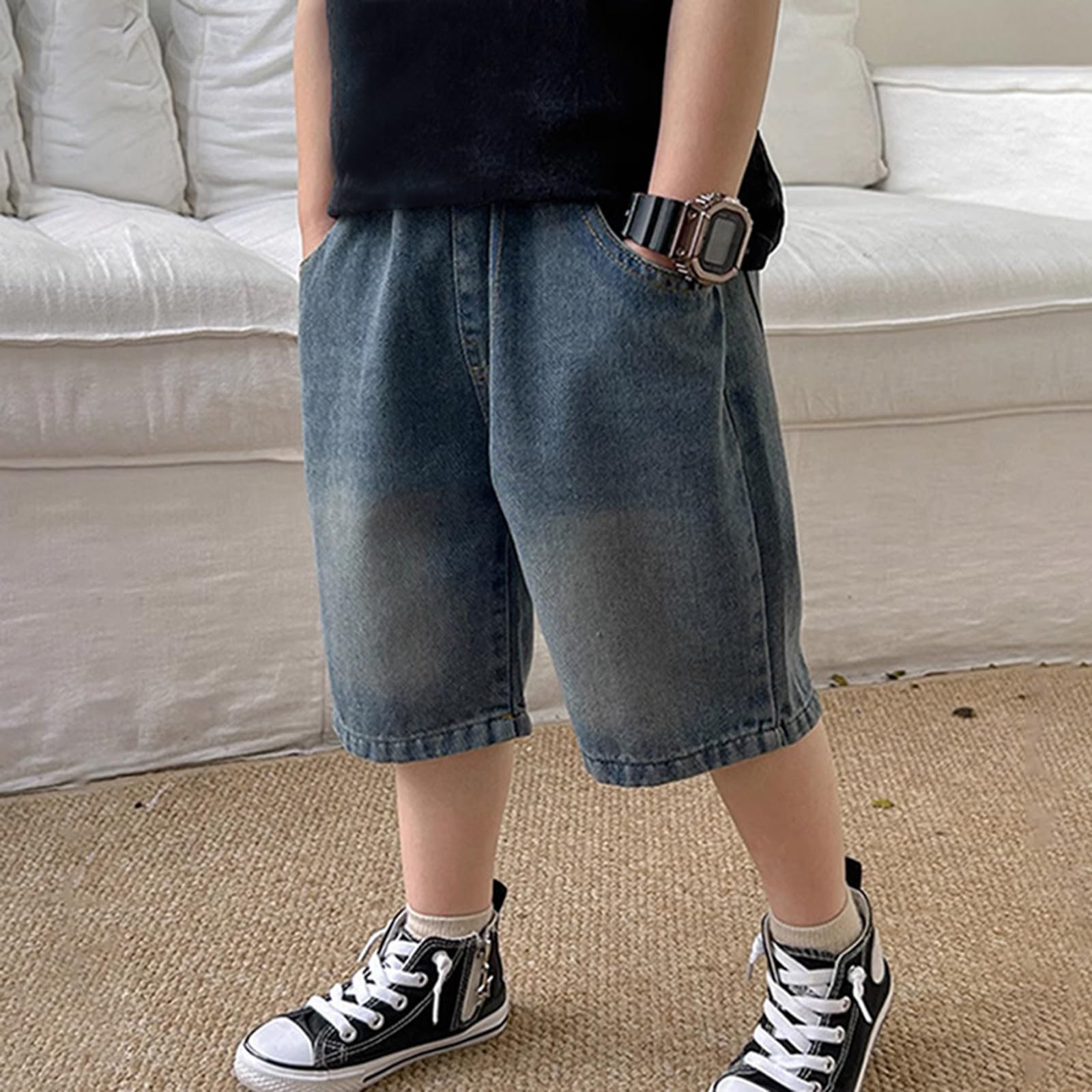 Ragazzi Baggy Jean Shorts Bambini Casual Elastico In Vita Cargo Gamba Larga Denim Shorts Estate Dritto Al Ginocchio Pantaloni Ragazzi Streetwear