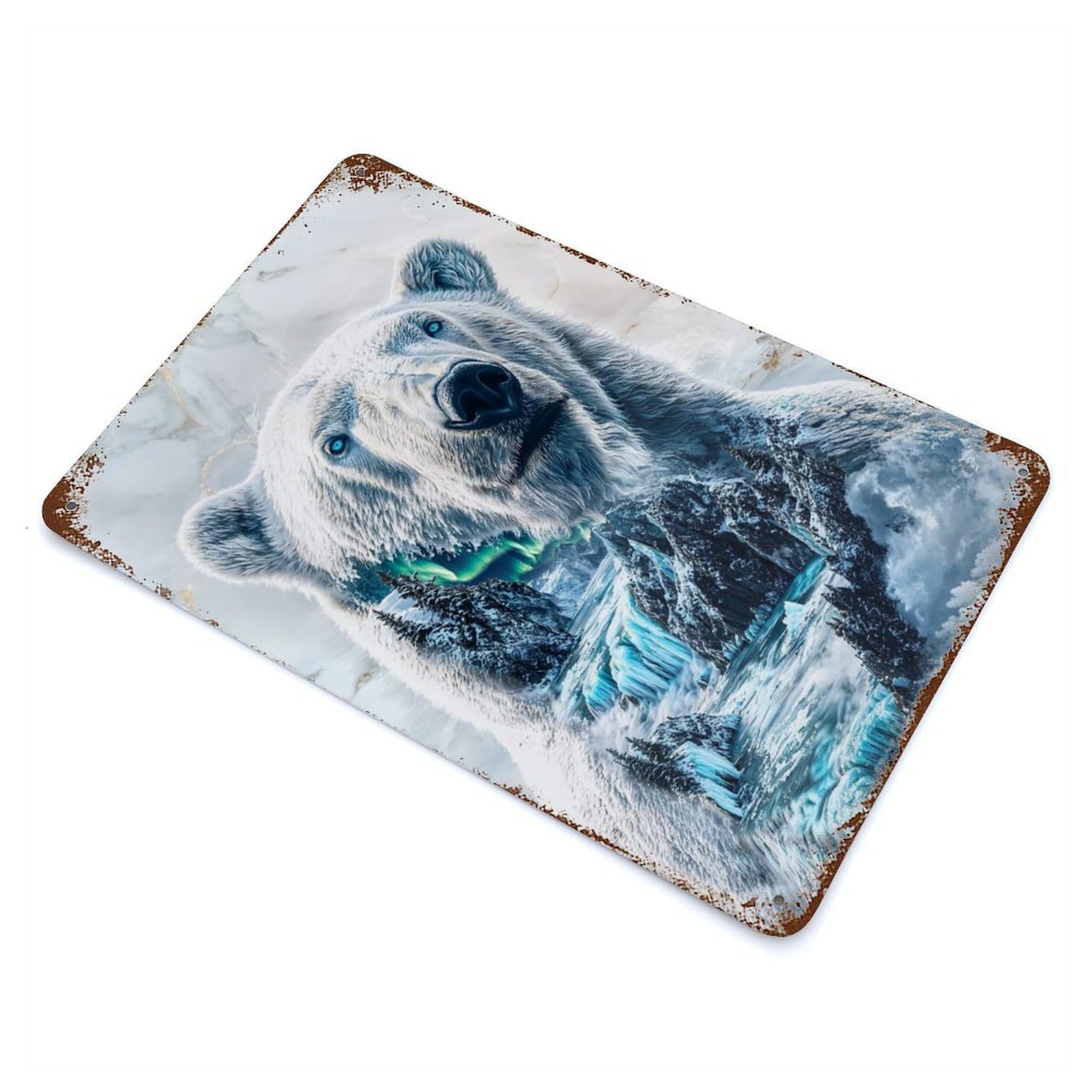 Garage Style Arctic Majesty Polar Bear Vintage Rust Metal Sign 11.8"x7.9", Rustic Home Decor for Bar And Workshop