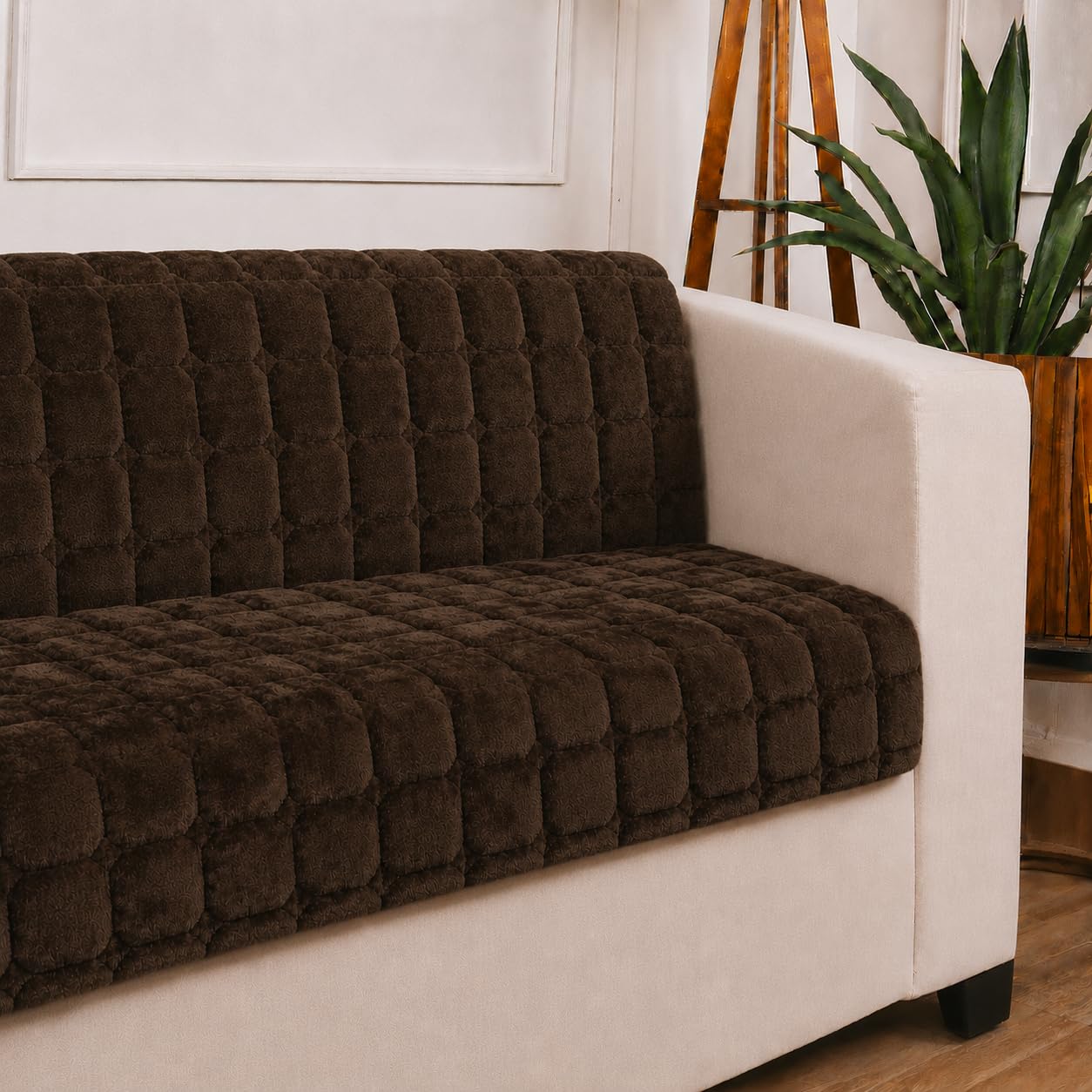 STITCHNEST 'Haven Soft Series' 1 Seater Sofa Cover | Full Coverage Sofa Cover| Premium Velvet Fabric, Washable & Durable Furniture Cover for Modern Living Rooms