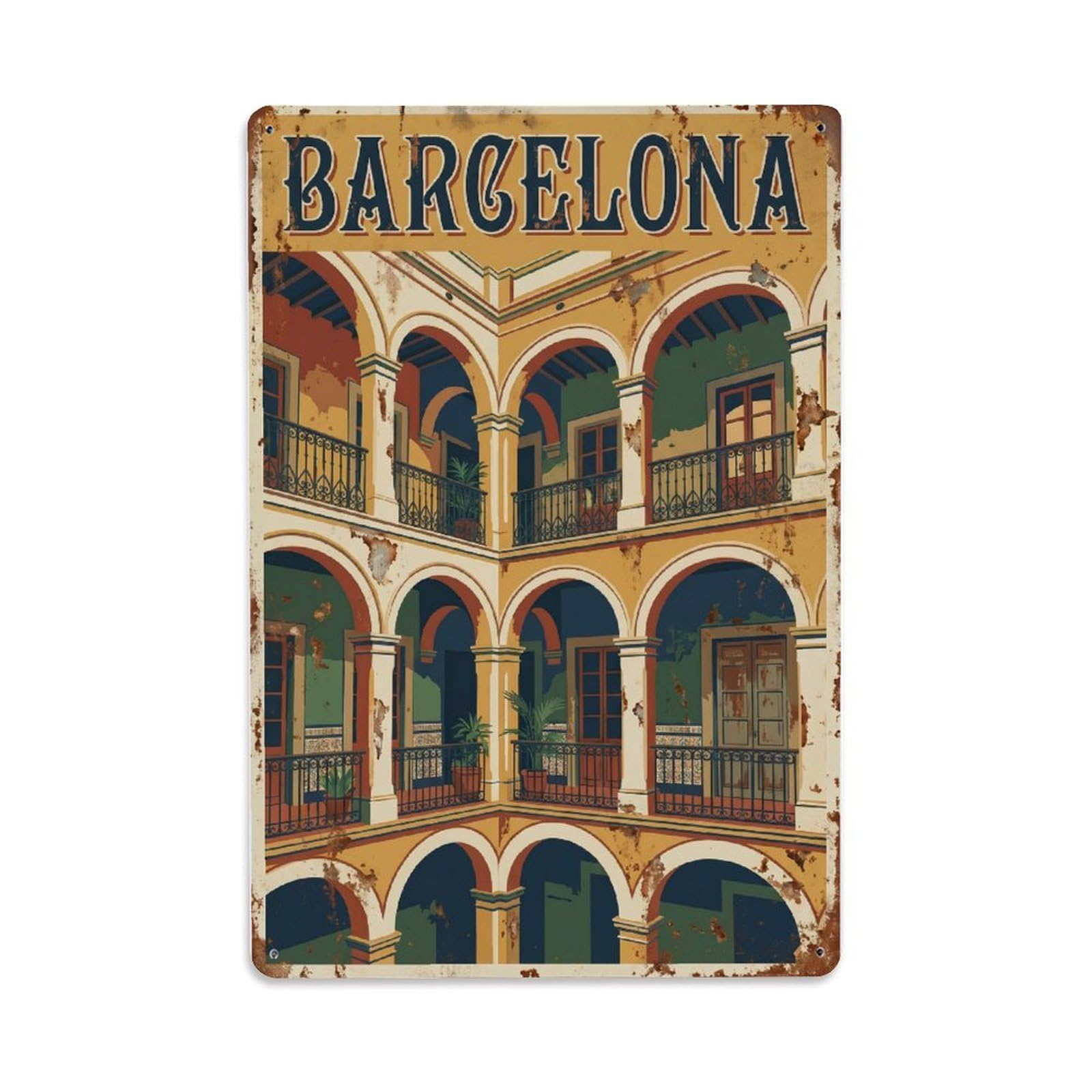Fqnyr Style Vintage Travel Courtyards Spain Interior Metal Tin Sign Plaque Wall Decor For Cafe, Club Bar, Office, Home Garden Metal Poster 8X12inch