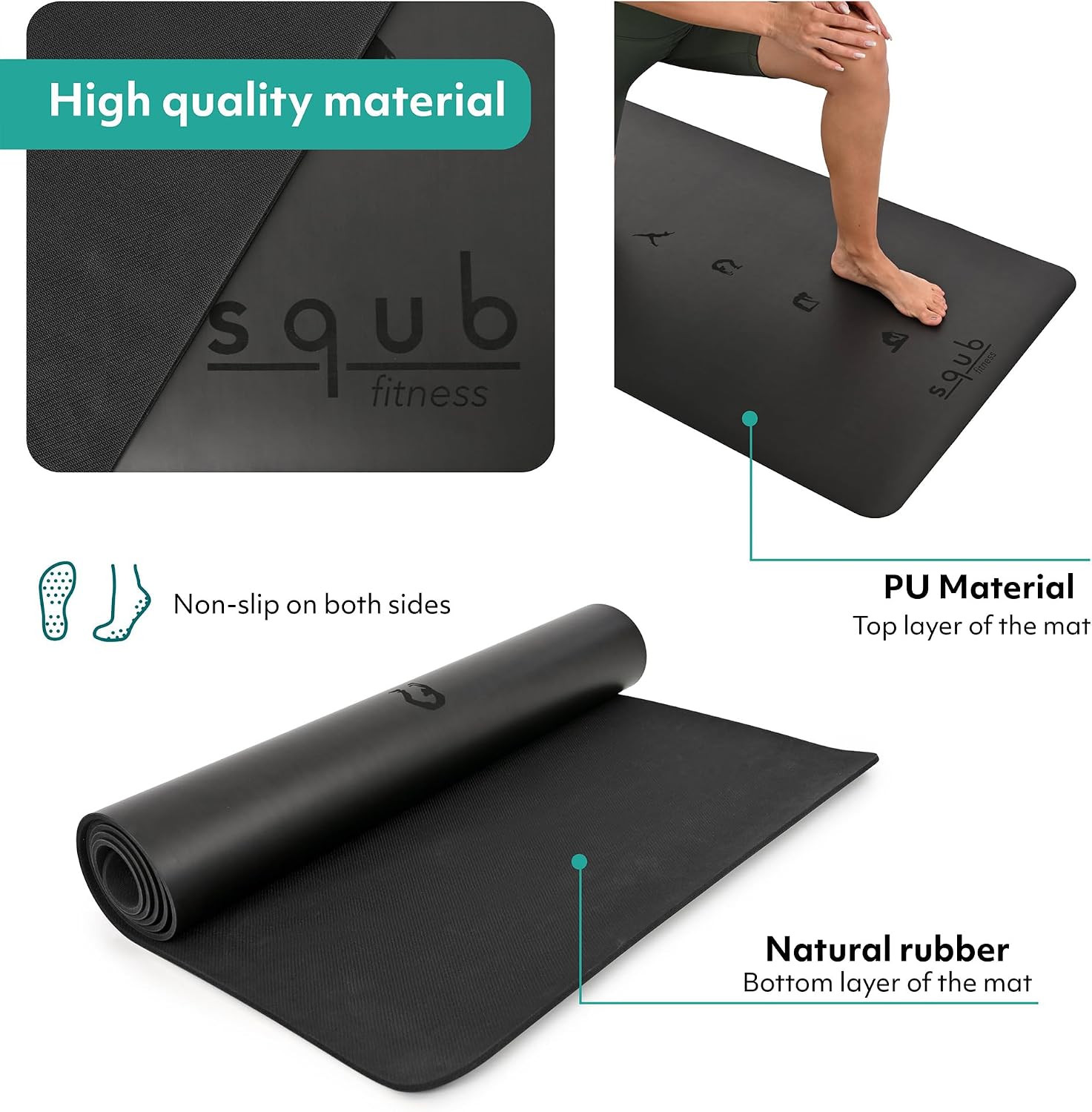 Yoga Mat Thick 5mm – Non Slip Exercise Mat Workout Surface, PU Natural Rubber Grip, Extra Large 183x68 cm Wide Design, Pilates Fitness Training, Includes Strap & Carry Bag image 4
