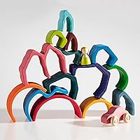 Vista 6 de Juguete apilable de madera de arco iris, apilador de madera con elementos de fuego, bloques apilables de varias formas, Waldorf y Montessori juguete