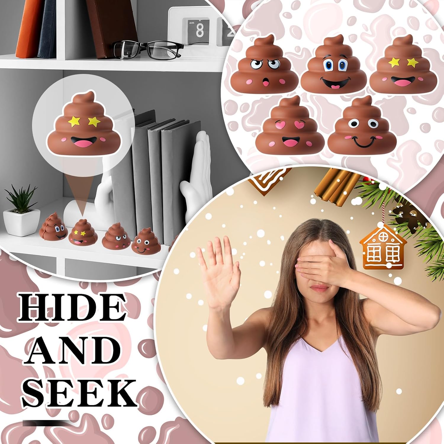 JellyArch 100 Pcs Mini Poop Figurines 5 Styles Tiny Poo Toys Brown Small Fake Poop Figures for Prank Hide Seek Goodie Bags Piñata Stuffers Party Supplies Gifts