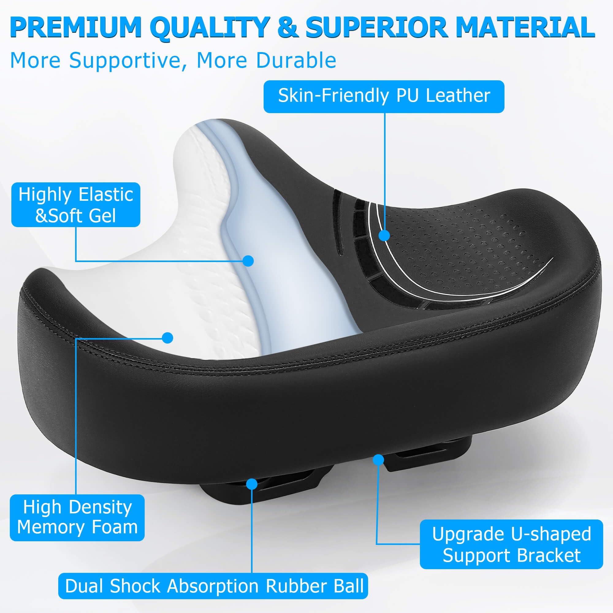 CDYWD Extra Larga Sella Bici Comoda Uomo e da Donna, Sellino Bici Morbido per Antiprostata, Con Sospensione e Comoda Indietro, Ergonomica Sedile Bici per Biciclette da MTB, City Bike, Ebike, Cyclette