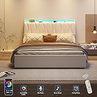 Vista 7 de Fameill Queen Size Lift Up Storage Bed Frame with Adjustable Headboard, Charging Station, LED Lights, Wood Slats, Noise-Free, No Box Spring Needed