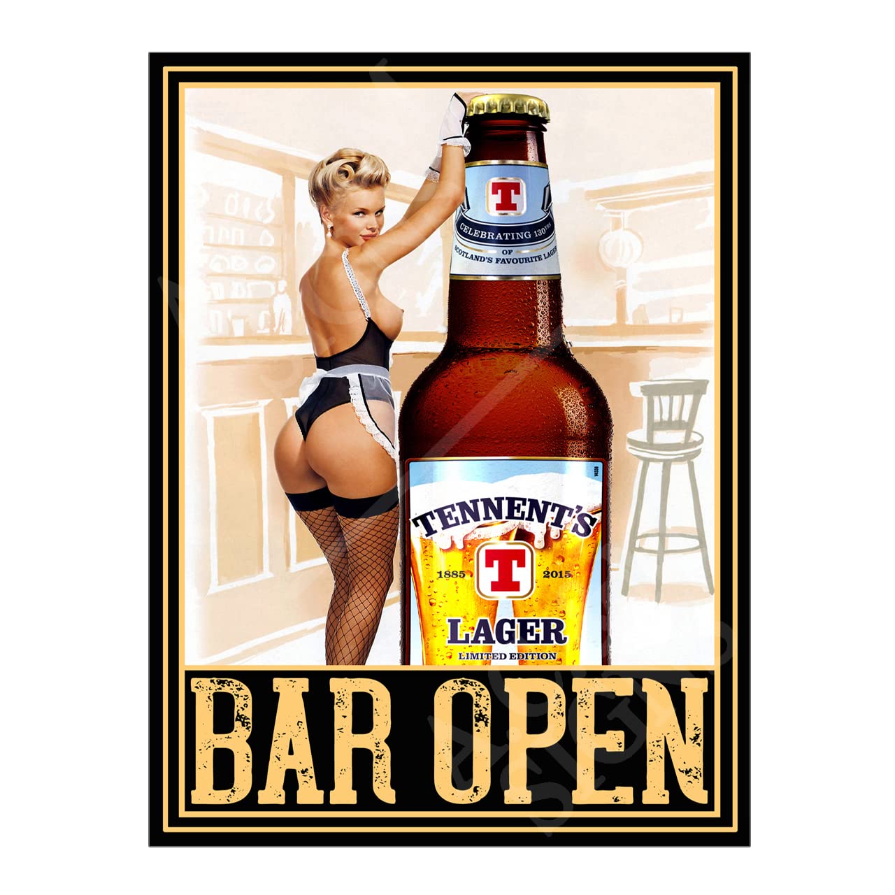 Metal Sign Plaque Print Poster Bar Open Tennent's Lager 8x6in 13058
