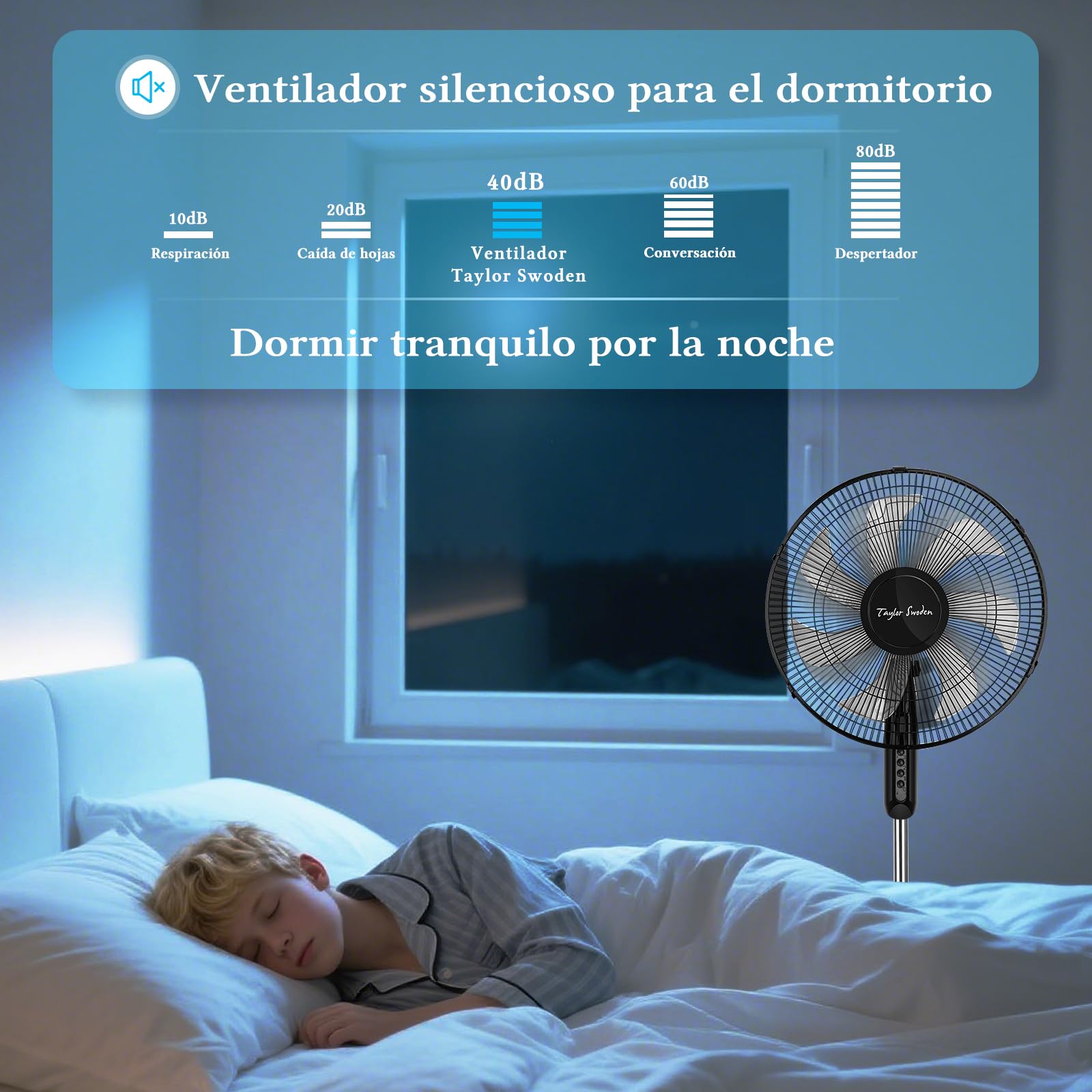 Taylor Swoden 7 Aspas Ventilador de pie Potente, 3 Velocidades, 50W Ventiladores, Altura Regulable, Oscilante, Rejilla de Seguridad, Base Estable, Negro, 43x40x120cm, *2