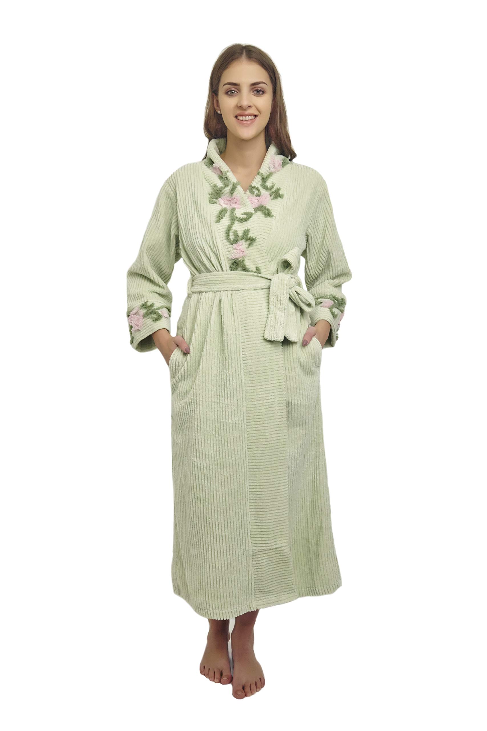 HOC Womens Vine Embroidered Shawl Collar Chenille Robe